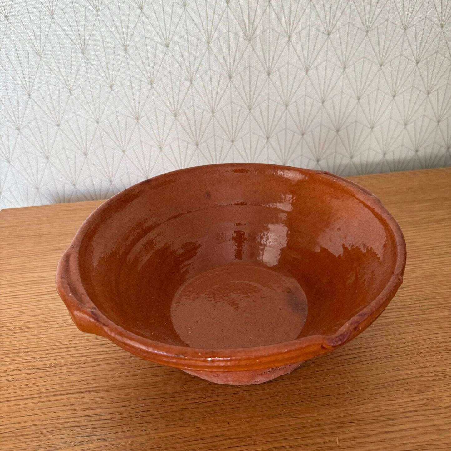 VINTAGE FRENCH GLAZED TERRACOTTA SALAD MIXING BOWL TERRINE TIAN 10 1/4" 0211242 - Fleamarketfrance