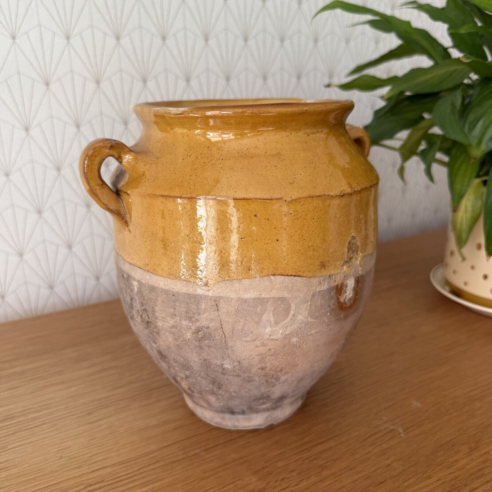 RARE 8 1/2" HANDMADE GLAZED TERRA COTTA ANTIQUE FRENCH CONFIT POT VASE 1101254 - Fleamarketfrance