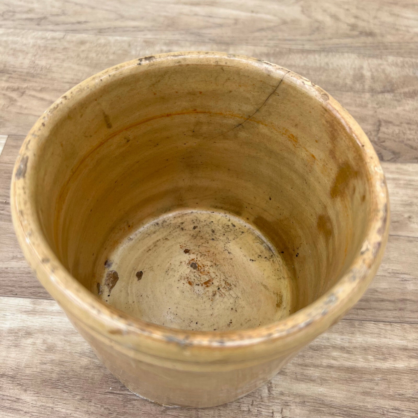 HANDMADE GLAZED YELLOW ANTIQUE FRENCH JAM CONFIT POT TERRACOTTA 5 1/2" 22042229 Unmarked
