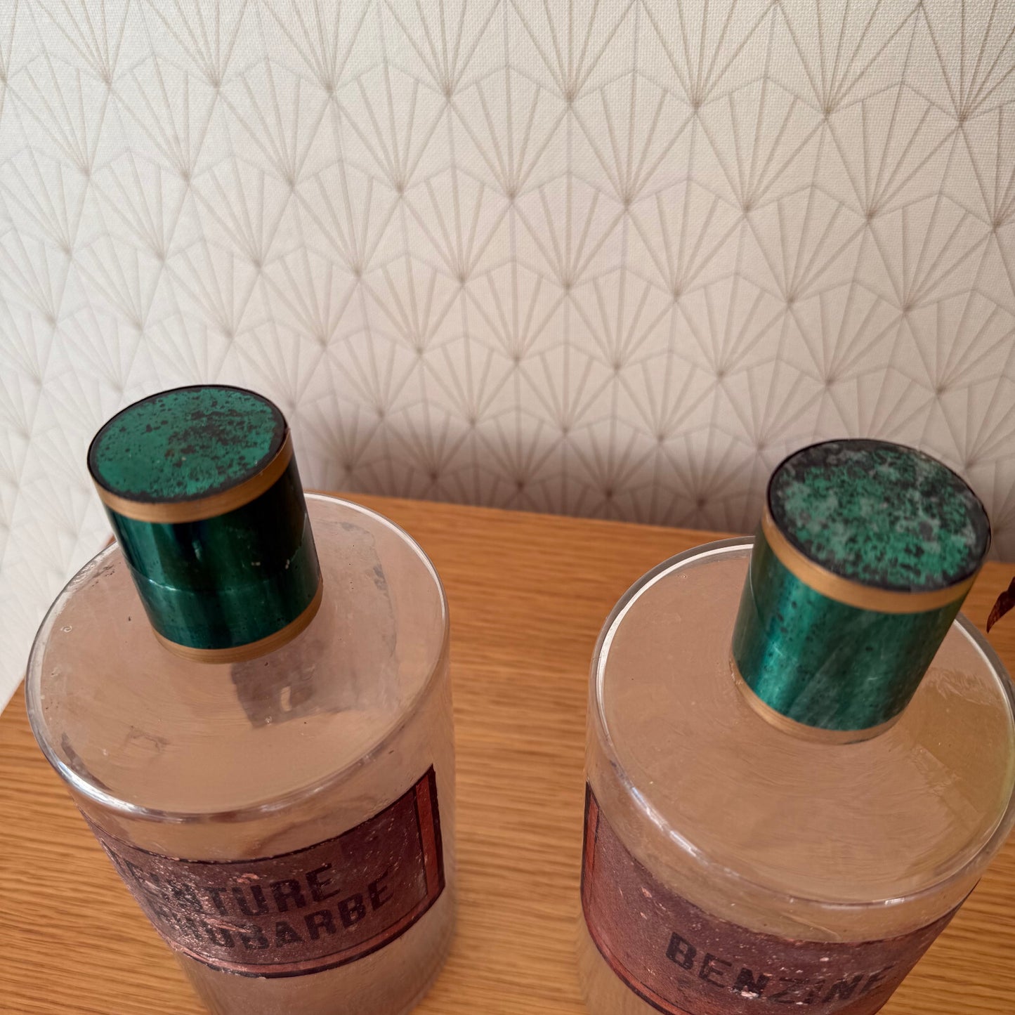 French Apothecary Bottles Glass Pharmacy Jars Green Stoppers Vintage 1901251 Fleamarketfrance