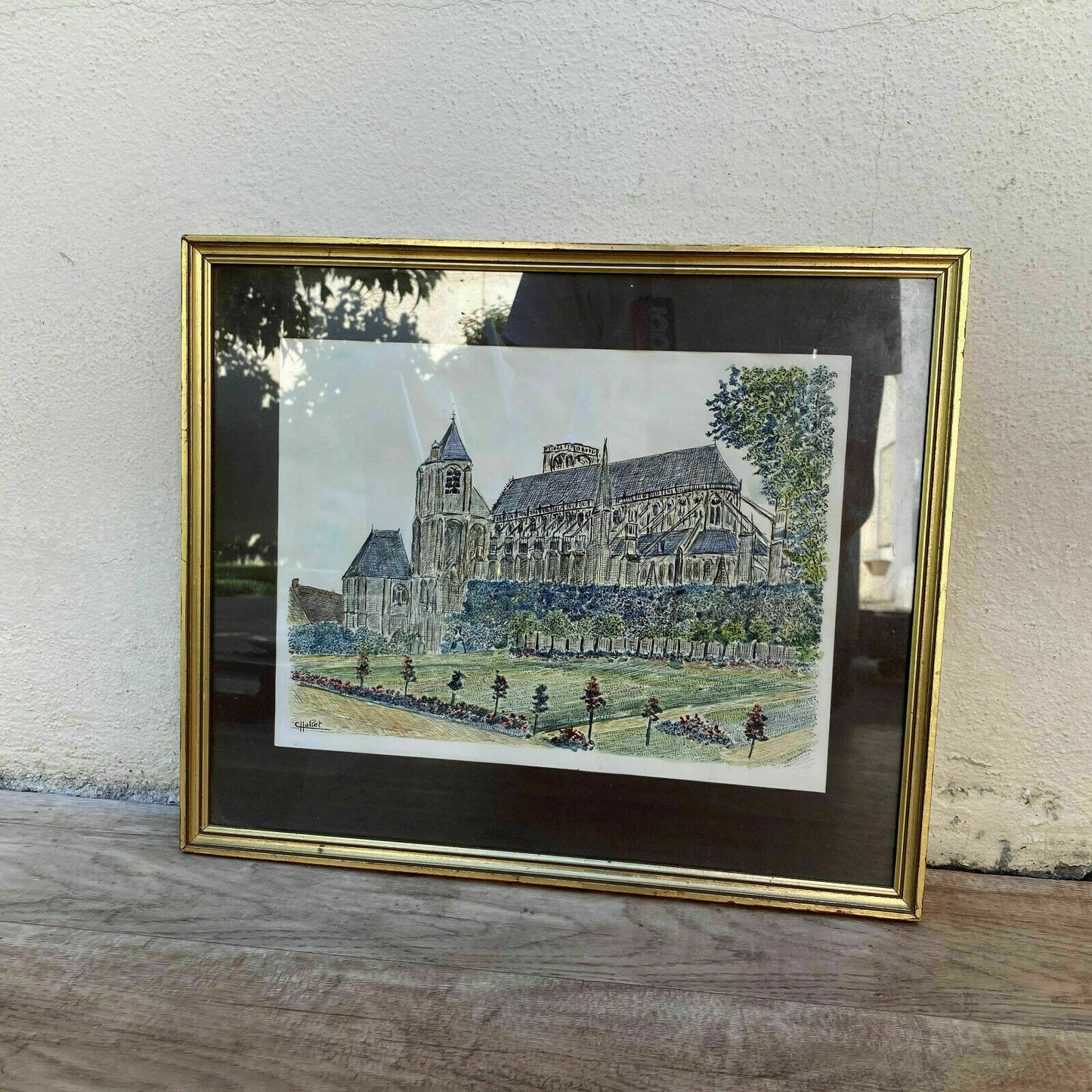 Vintage French Cathedral Watercolor Painting Signed Church Art 31102120 Fleamarketfrance