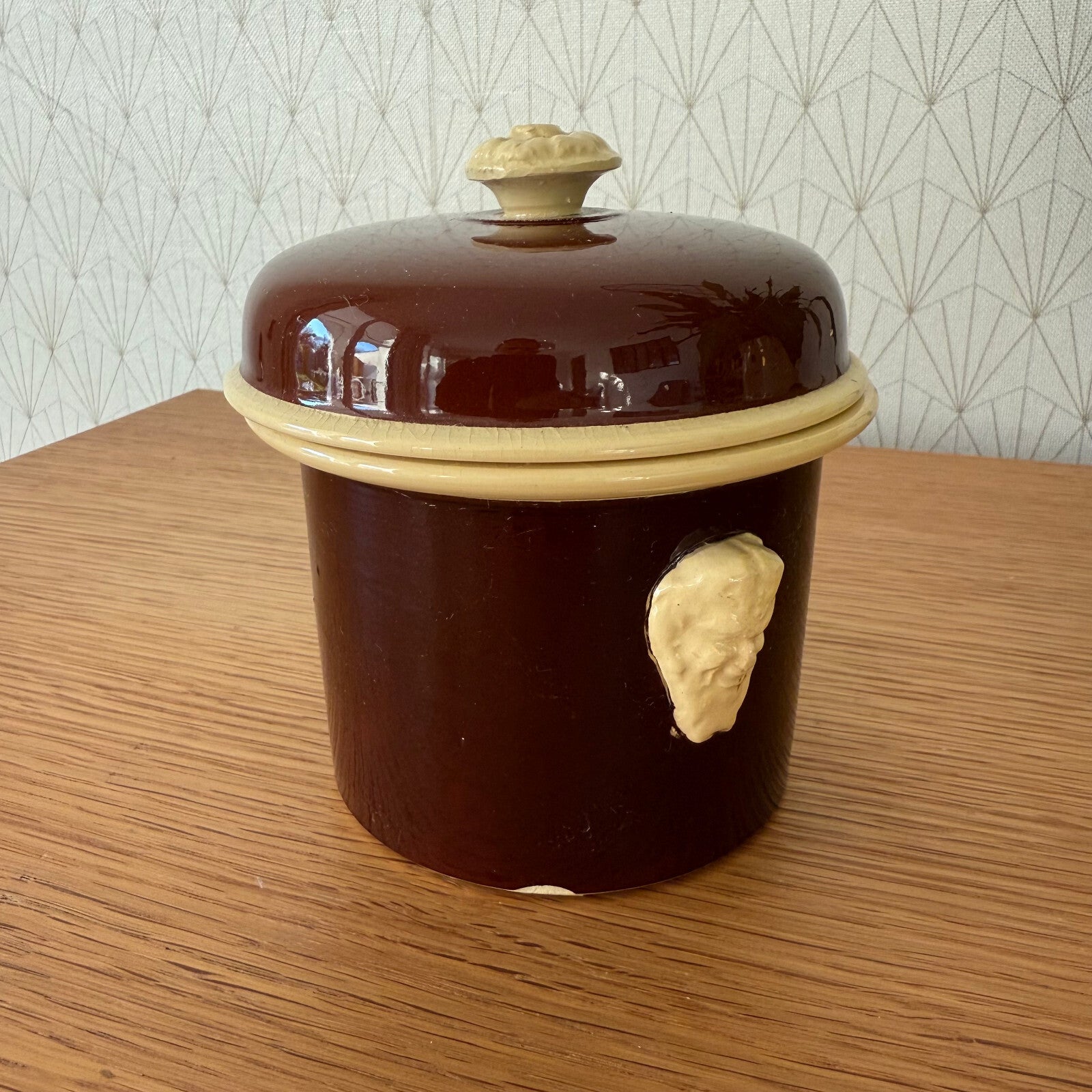 French Terrine Pot Brown Glazed Ceramic Foie Gras Crock Vintage 0112243 Le Chachet