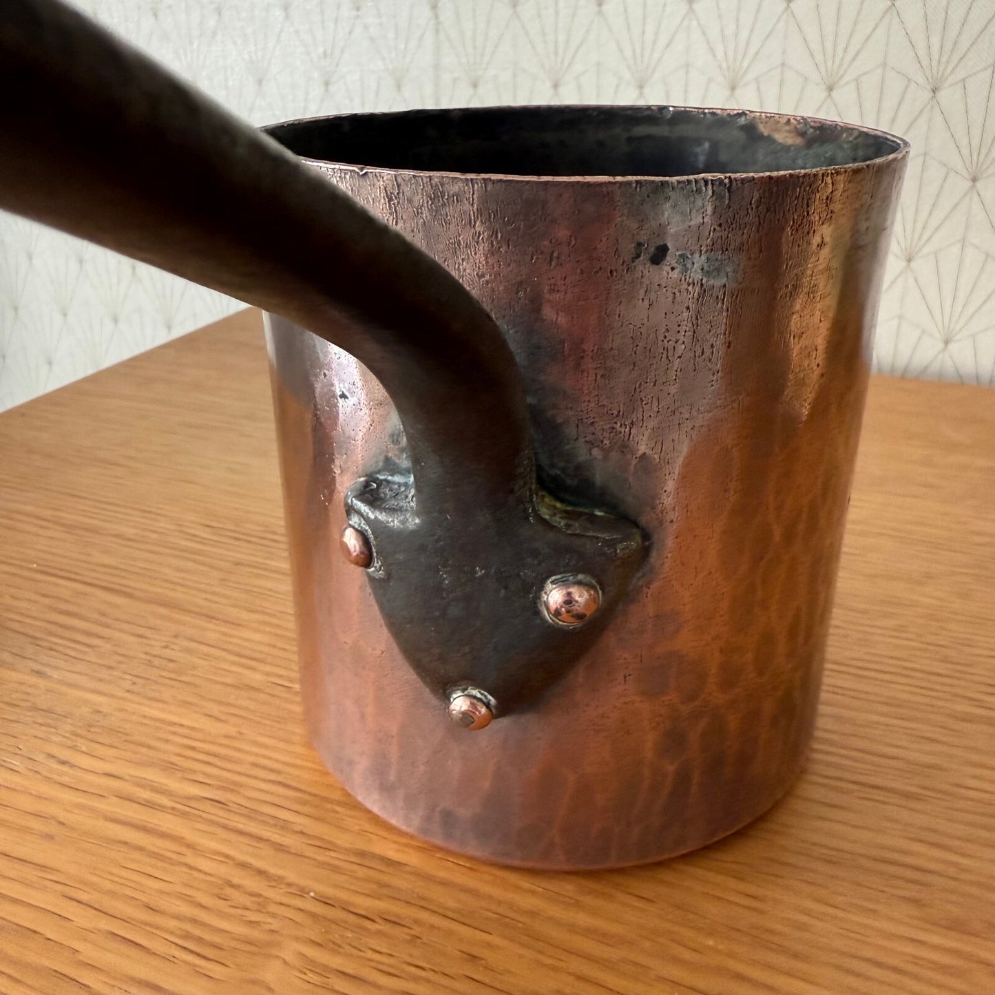 Antique French Copper Saucepan Tin Lined Hammered 14cm Vintage 2205254 Unbranded