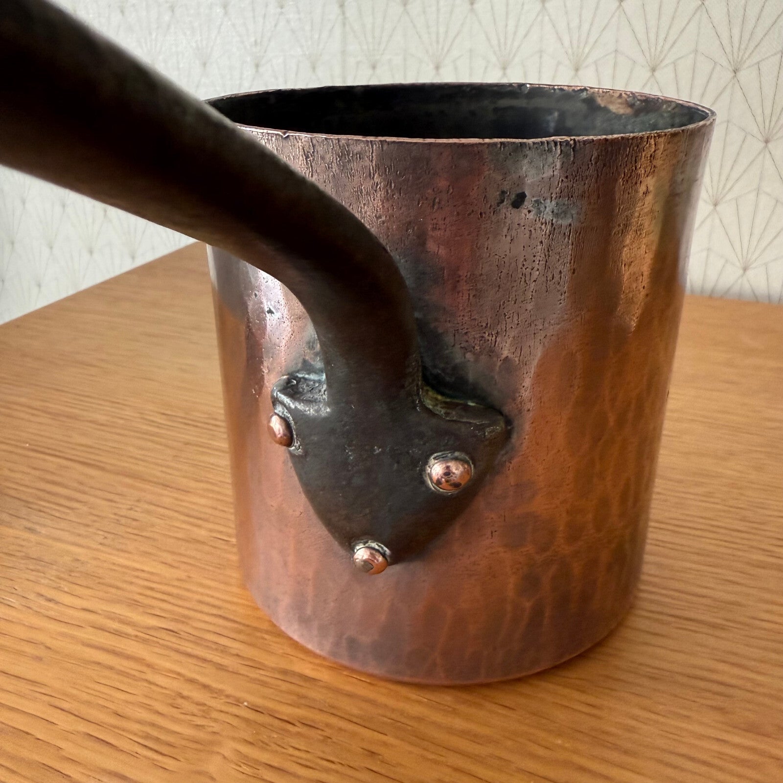 Antique French Copper Saucepan Tin Lined Hammered 14cm Vintage 2205254 Unbranded