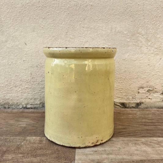 HANDMADE GLAZED YELLOW ANTIQUE FRENCH CONFIT JAM POT SMALL TERRACOTTA 6" 1210247 - Fleamarketfrance