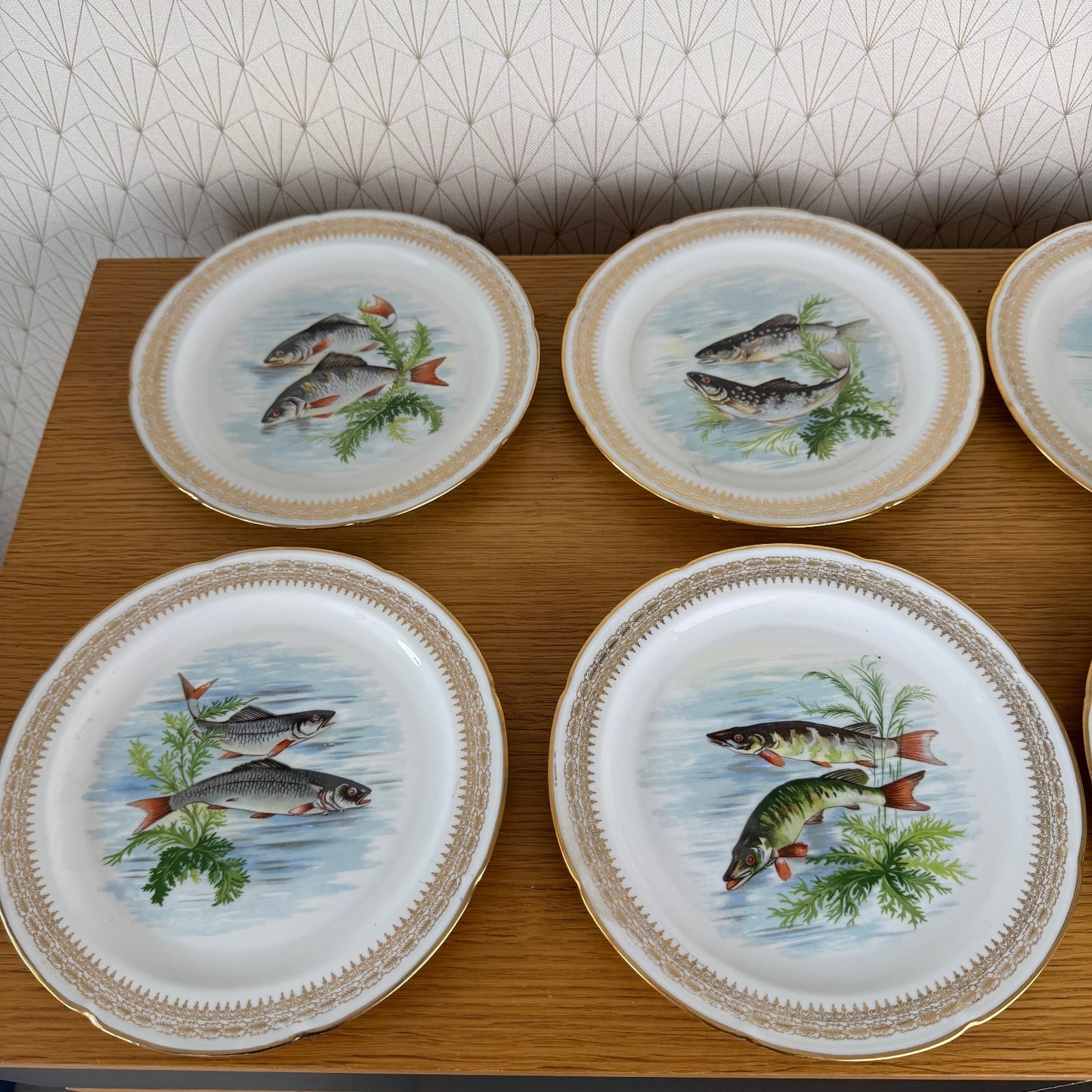 Vintage French Vintage set of 12 Fish Porcelain Dinner Plates tray 2710254