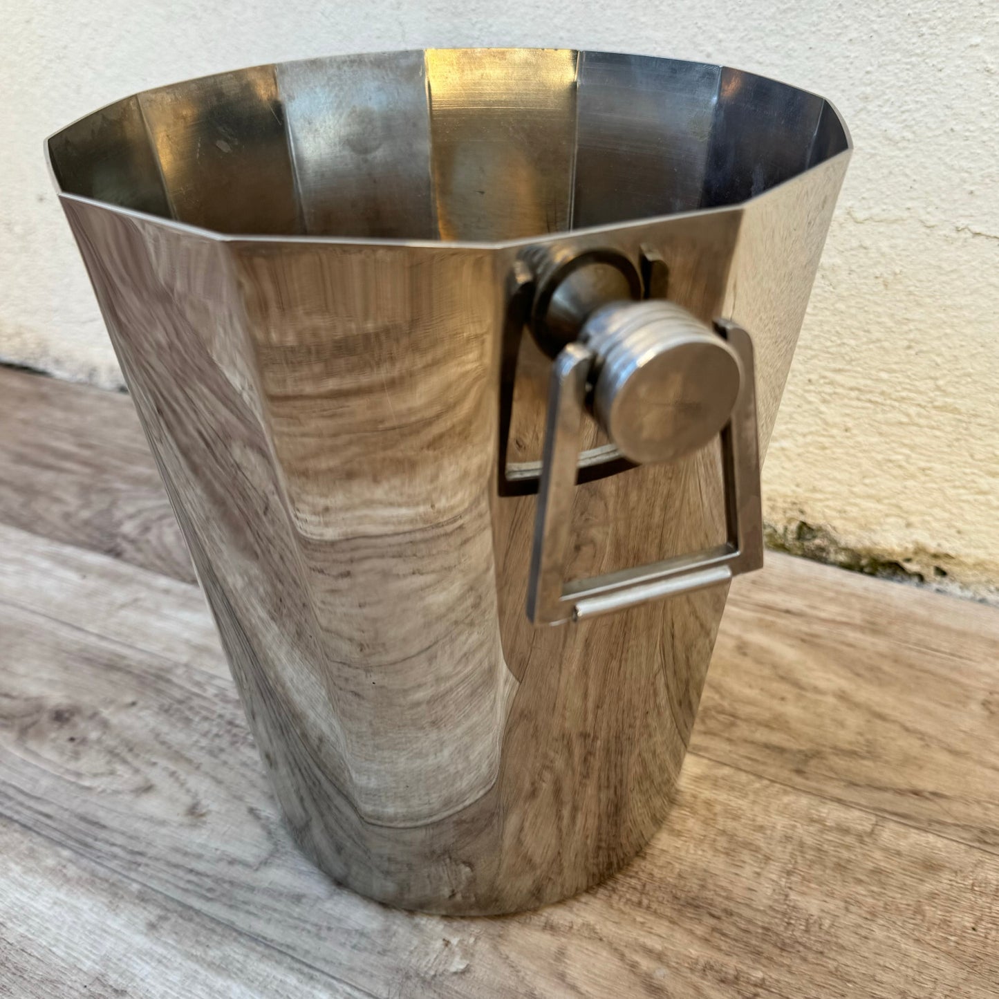 French Silver Ice Bucket Champagne Wine Cooler Wood Grain Pattern 0905245 Unbranded