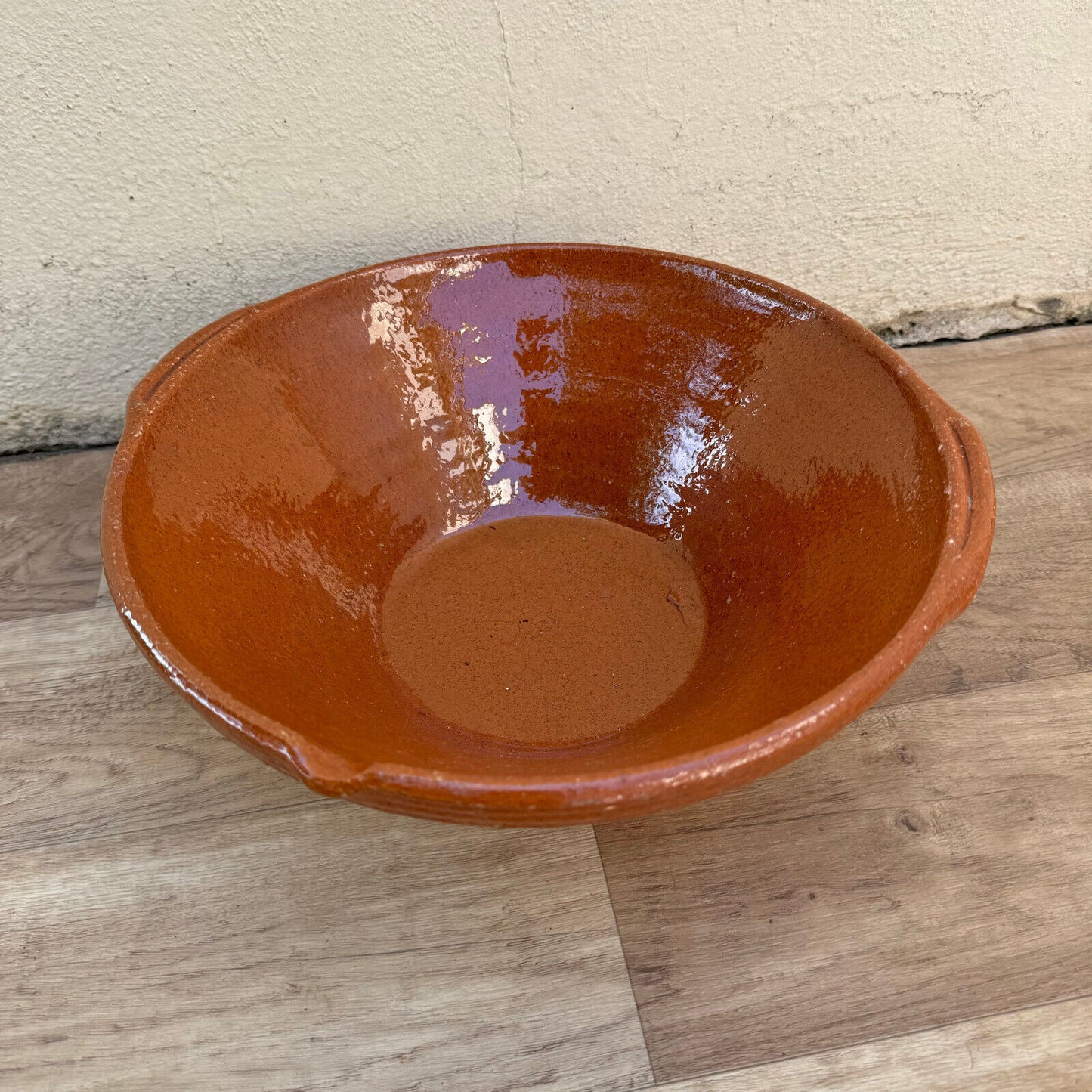 VINTAGE FRENCH GLAZED TERRACOTTA SALAD MIXING BOWL TERRINE TIAN 11 3/4" 2107247 - Fleamarketfrance