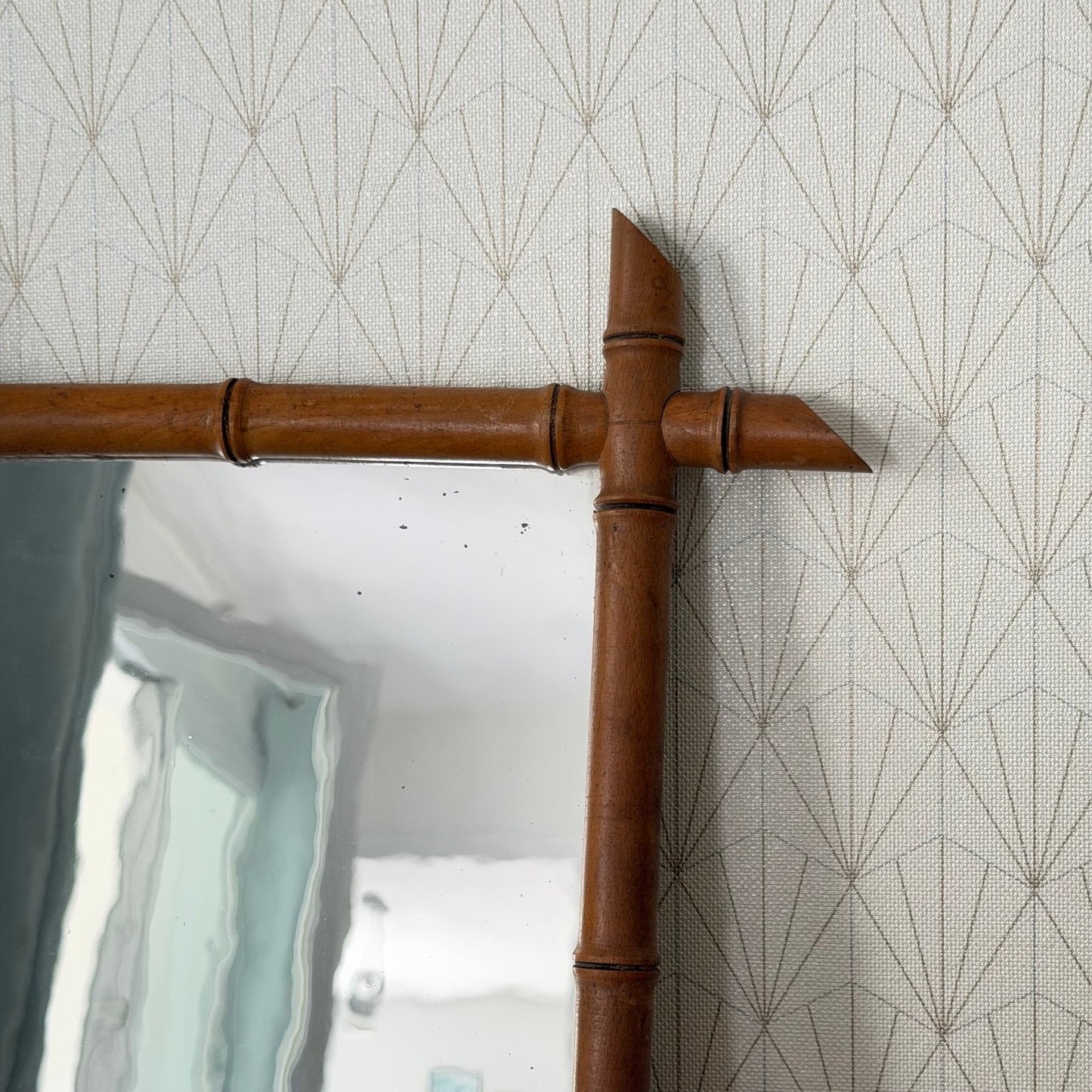 Vintage French wood faux bamboo  WALL-HANGING MIRROR 0210252