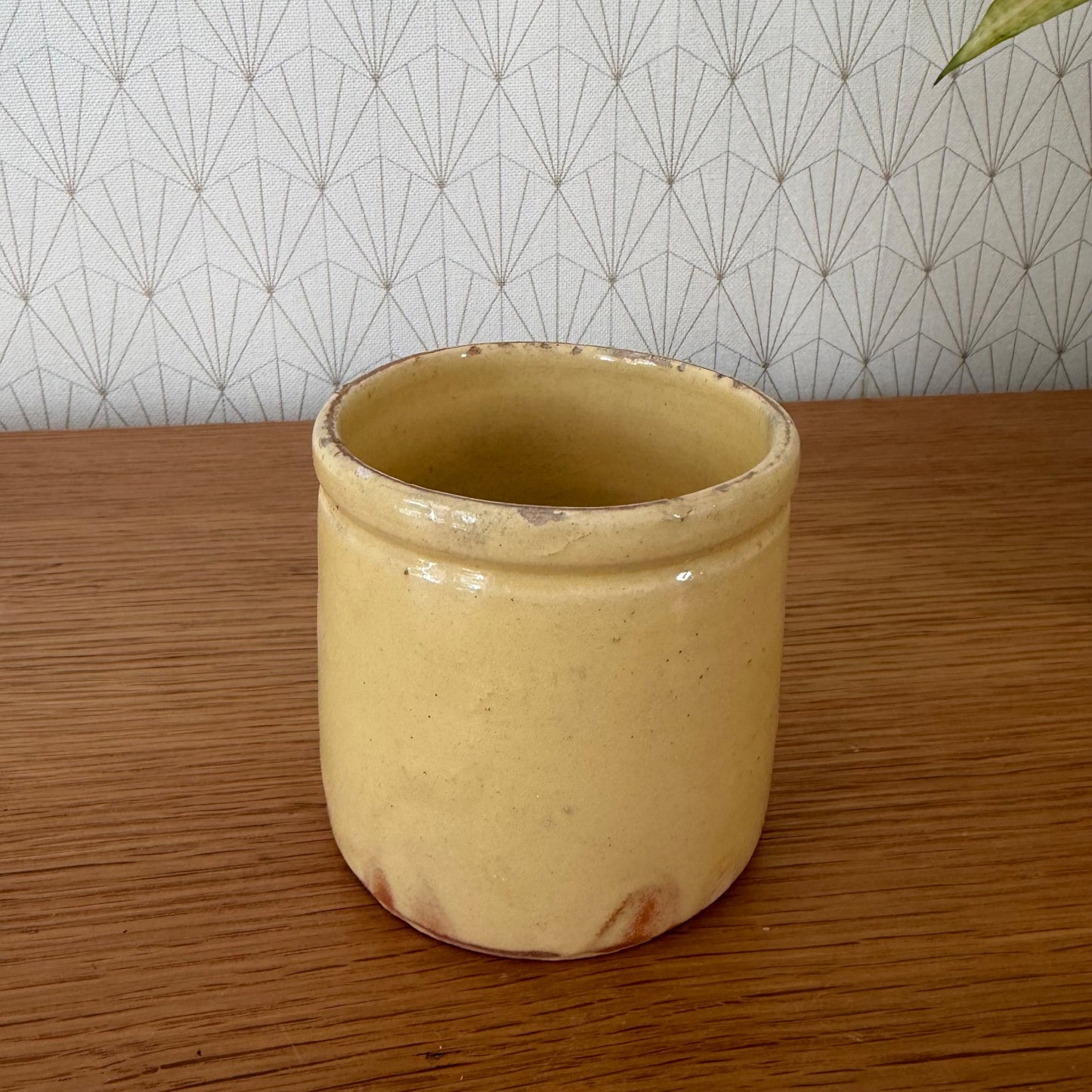 French Jam Pot Yellow Glazed Terracotta Crock Antique 1006261 Unmarked
