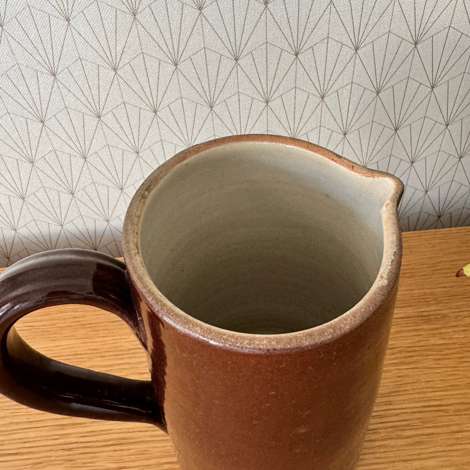 Vintage French Pottery Pitcher Brown Ceramic Jug Handmade 1950s 1904241 Unmarked
