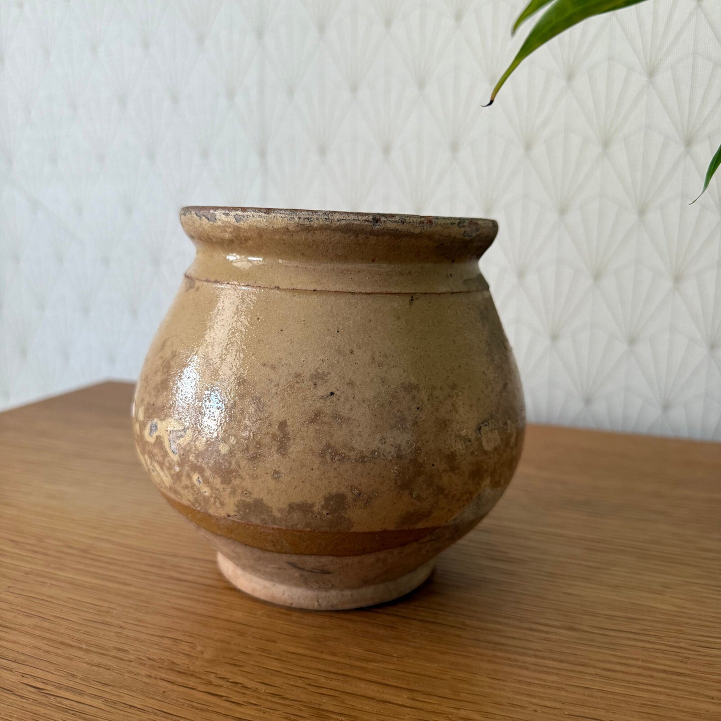 HANDMADE GLAZED BROWN YELLOW ANTIQUE FRENCH HONEY POT 2904257