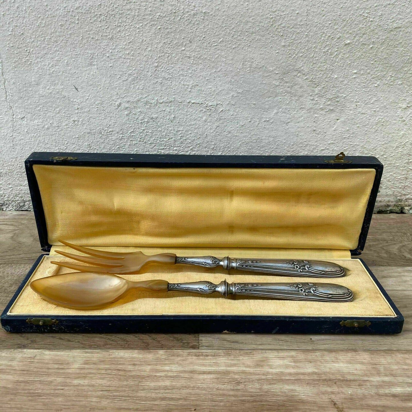 French Sterling Silver Serving Set Antique Salad Spoons Boxed 11122011 Unbranded