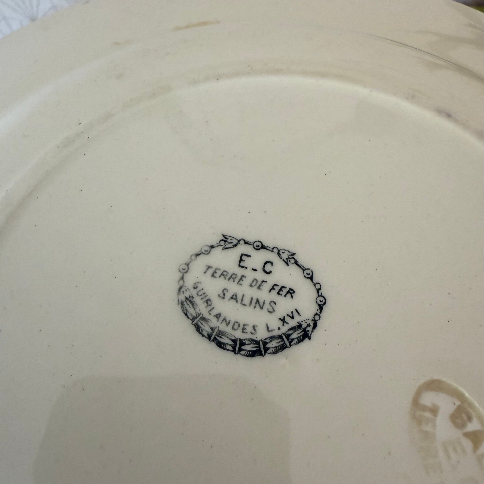 French Antique Ironstone Soup Plates Louis XVI Garlands Salins 19th 0505255 salins