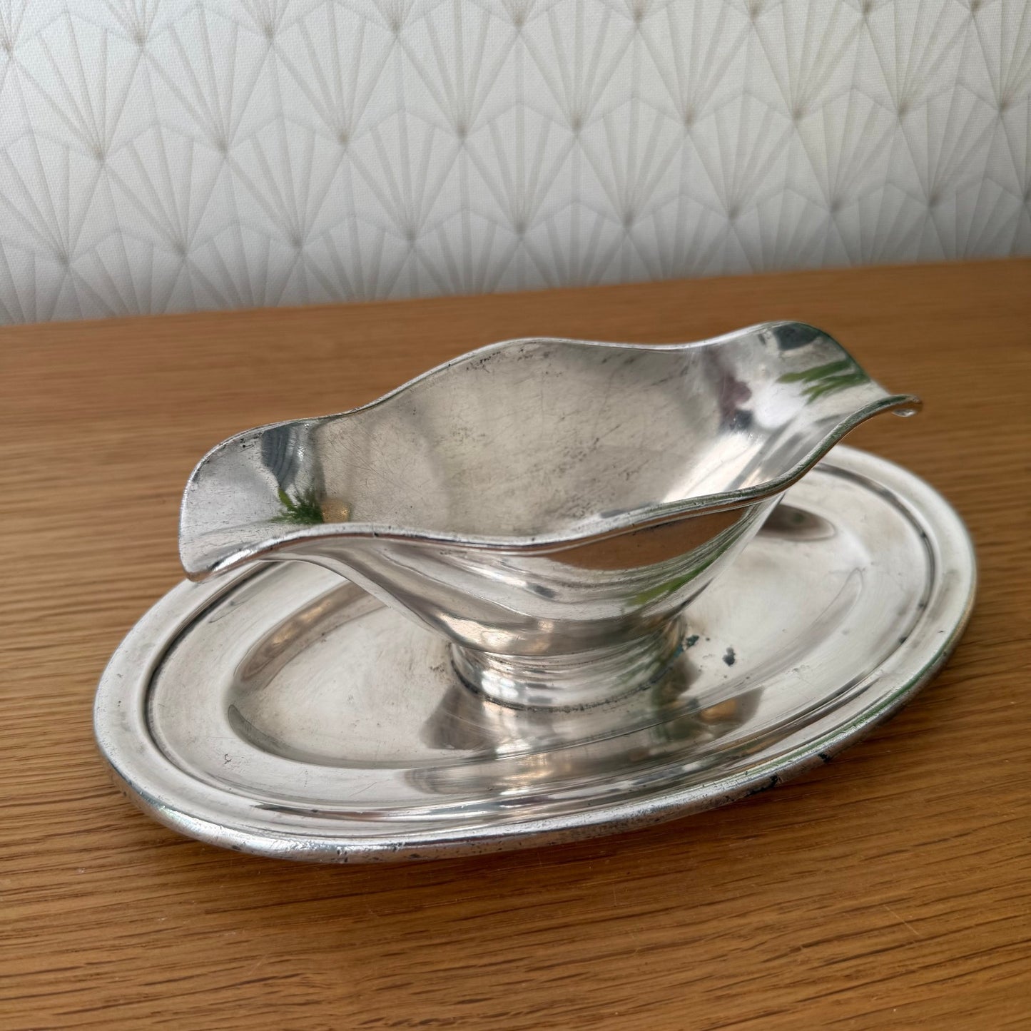 Vintage French Gravy Boat Saucer Silverplate 2608257