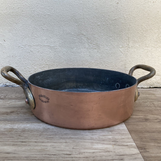 French Copper Gratin Pan Vintage Brass Handles Signed Girod Cellier 04072616 Unbranded