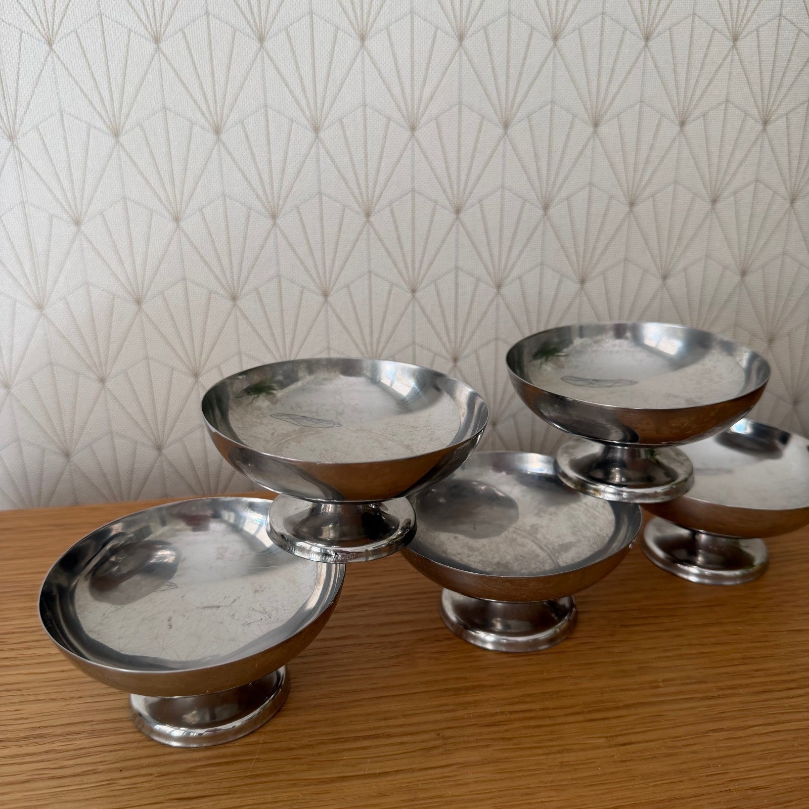 Vintage Stainless Steel Dessert Bowls Set 6 French Pedestal 08102510 Unbranded