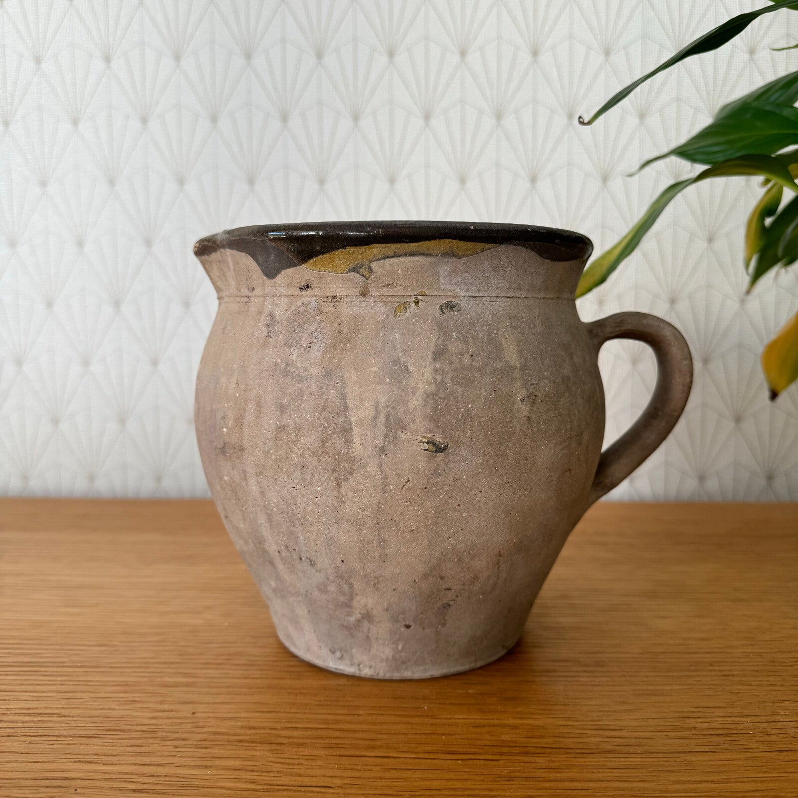 French Vintage Pottery Pitcher Stoneware Jug Rustic Farmhouse 15062418 Unmarked