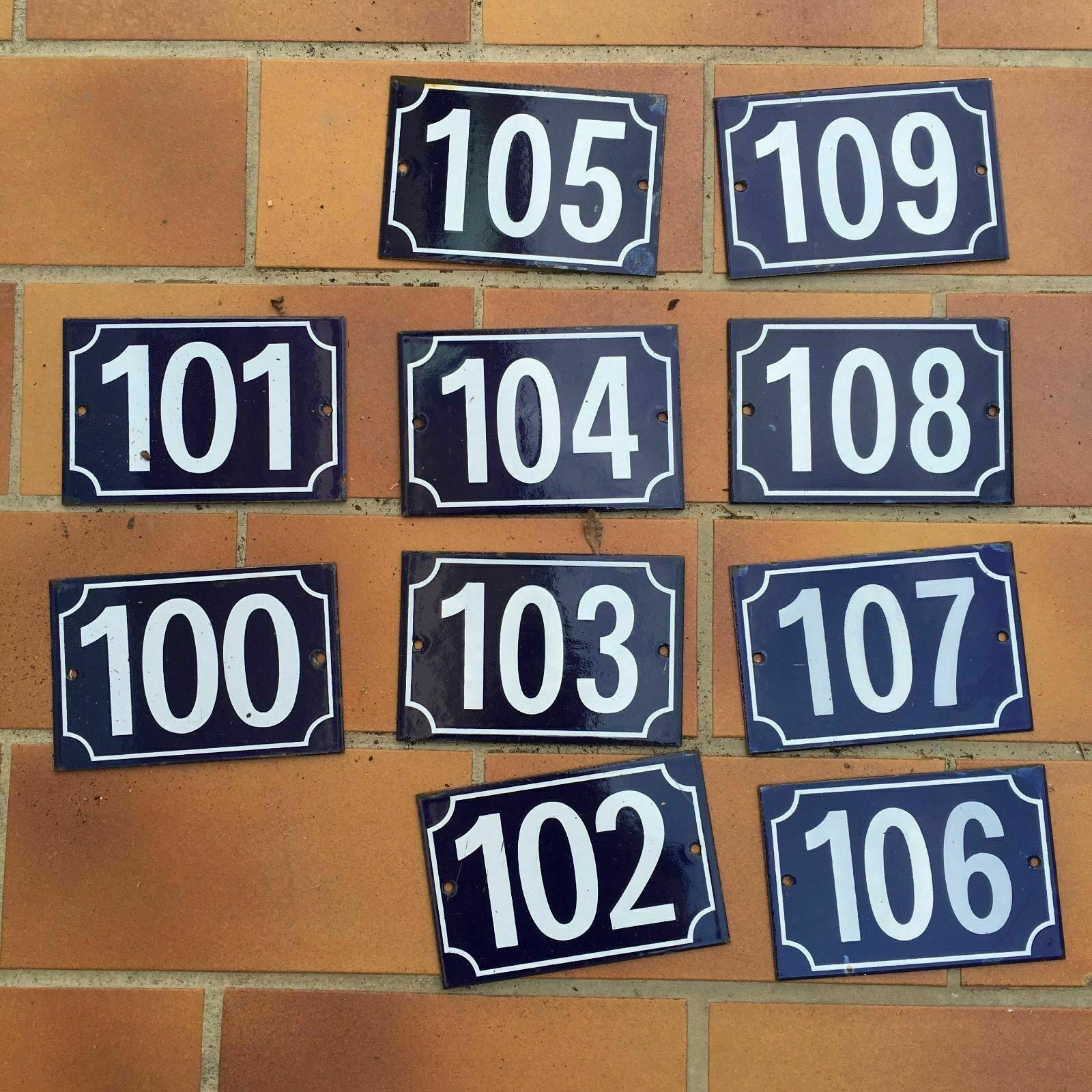 Vintage French Enamel House Street Door Numbers Blue Metal Signs 100-109 Unbranded