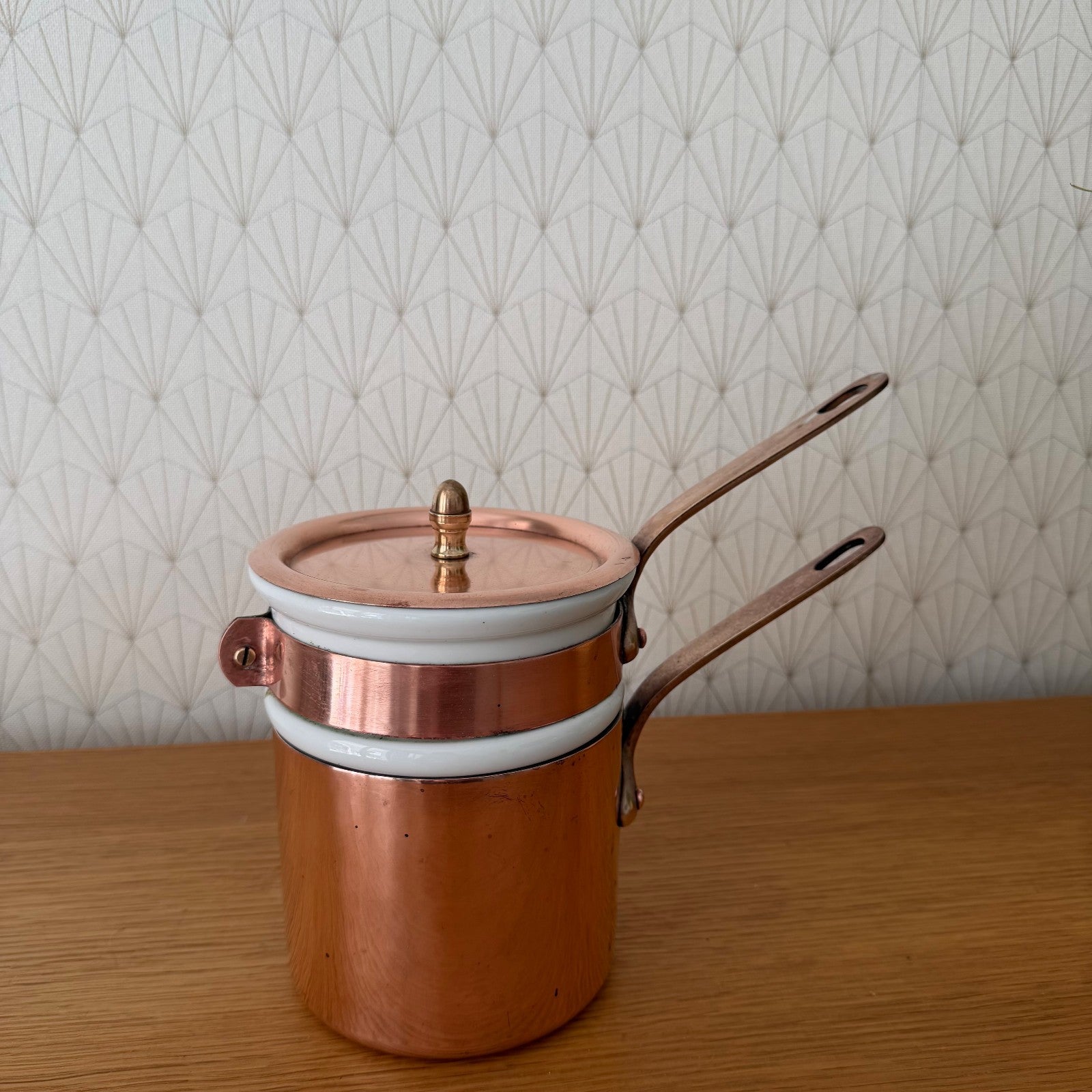 Vintage French Copper Bain Marie Porcelain Insert Professional Cookware 1908263 Fleamarketfrance