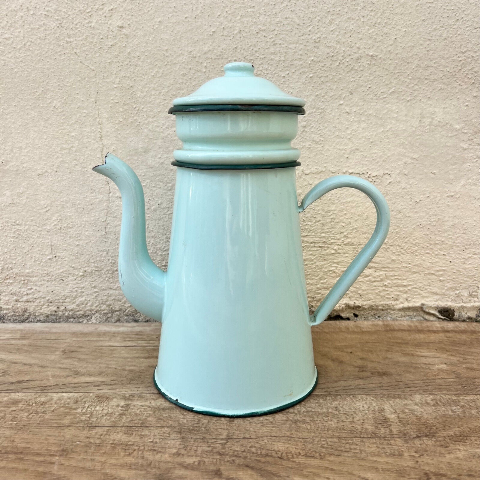 Nice Vintage French Enamelware green Enamel coffee Pot 3009224 - Fleamarketfrance