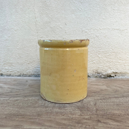 HANDMADE GLAZED YELLOW ANTIQUE FRENCH CONFIT POT SMALL TERRACOTTA 2905242 - Fleamarketfrance