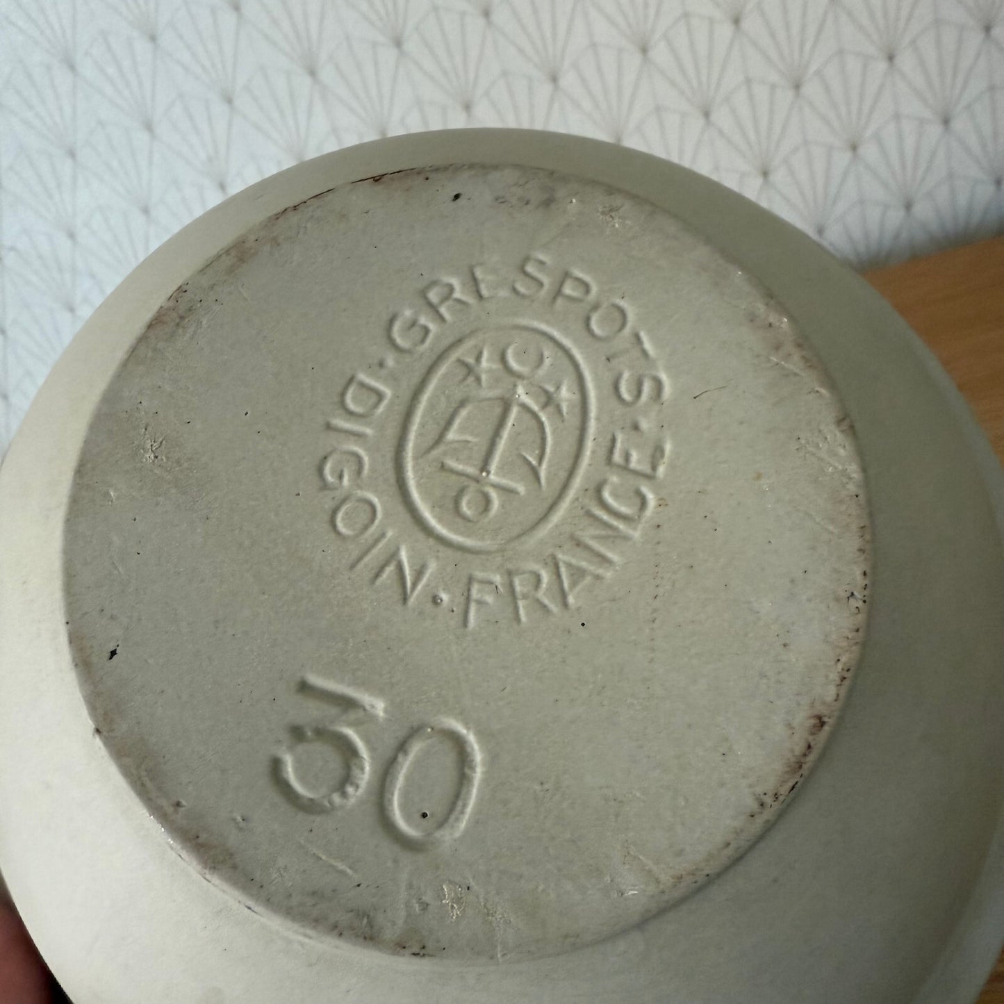 VINTAGE FRENCH STONEWARE SALAD MIXING BOWL TERRINE DIGOIN 8 1/4" 2904256