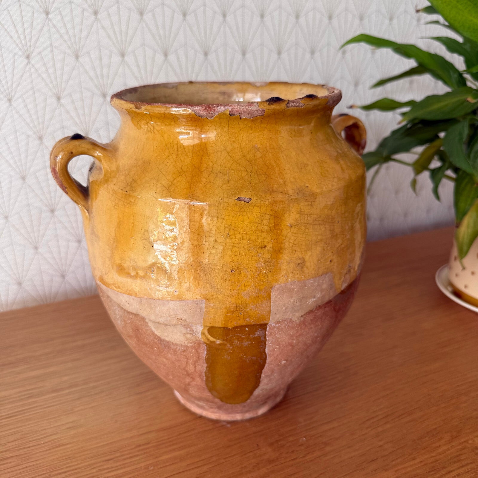 French Confit Pot Antique Terracotta Pottery Vessel 10" Yellow 1101253 Unmarked