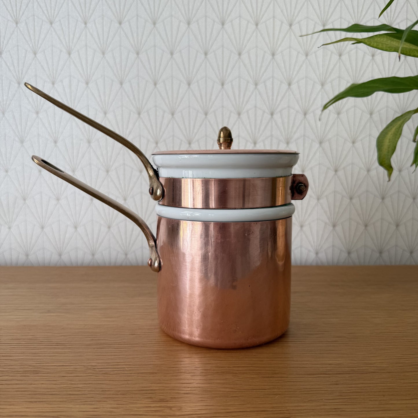 Vintage French Copper & Tin Inside Bain Marie Double Boiler 04062513