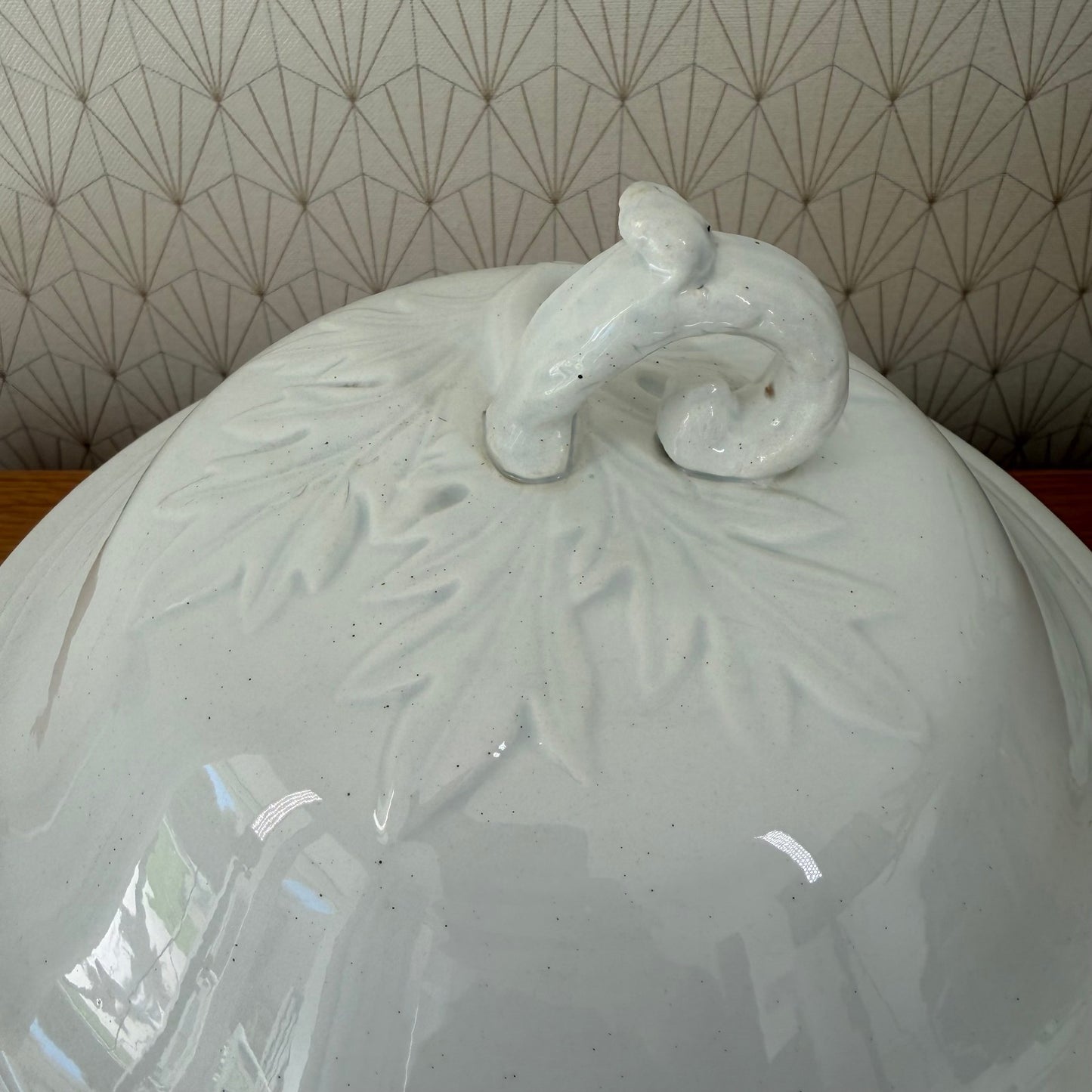 French Tureen Earthenware White Fruits Bowl Terre De Fer St Amand 0111253