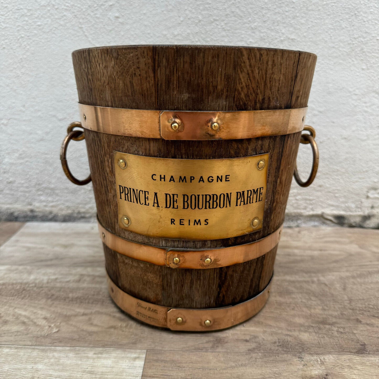 Vintage French Champagne Ice Bucket Cooler Made France WOOD BRASS 1012249 - Fleamarketfrance
