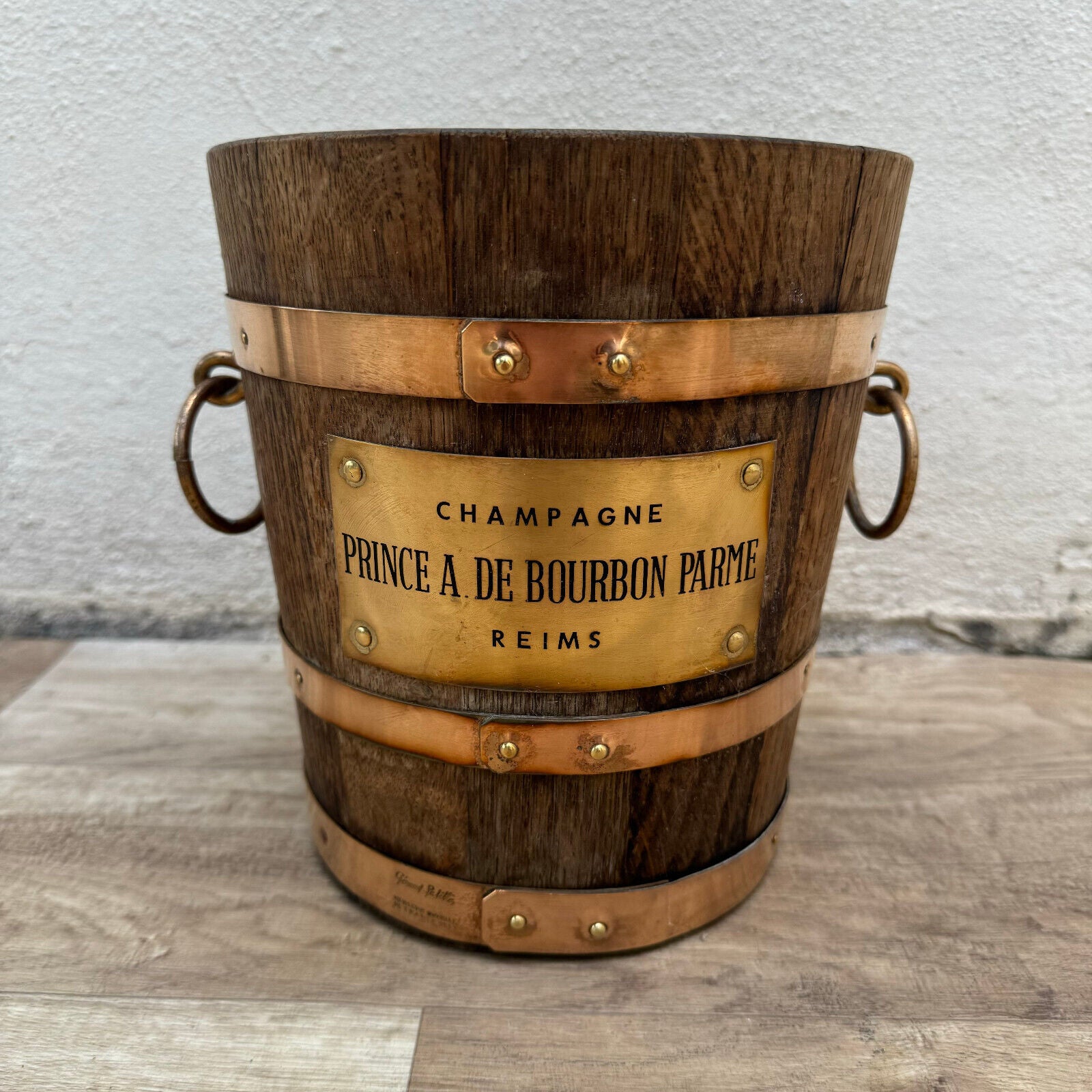 Vintage French Champagne Ice Bucket Cooler Made France WOOD BRASS 1012249 - Fleamarketfrance