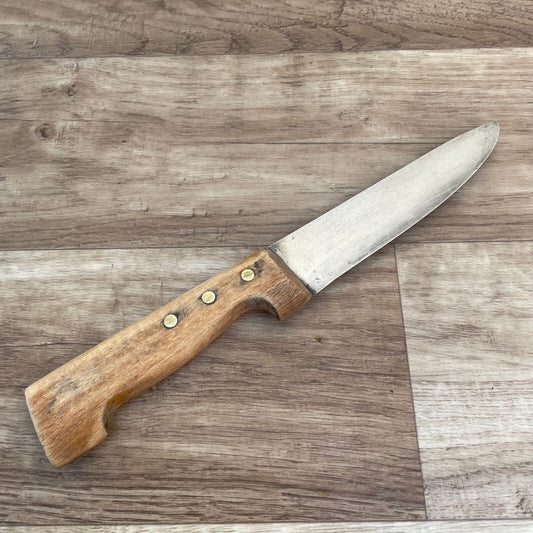 Vintage French Butcher Knife Carbon Steel Wood Handle 10.5" Kitchen 2303256 Unbranded