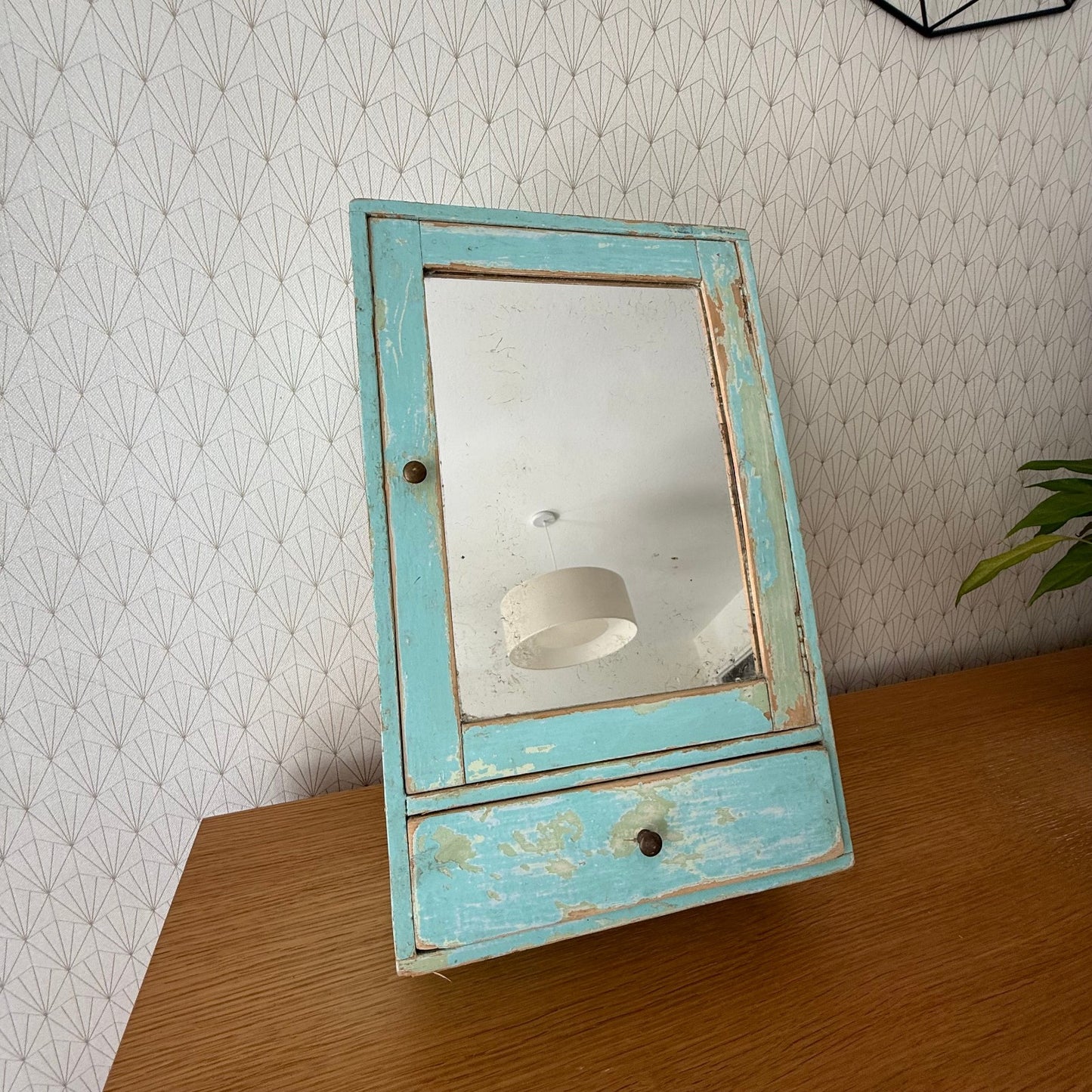 Vintage French Wall Wooden Blue Shelf Medecine Cabinet Farm Patina 0407257 Unbranded