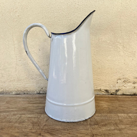 Vintage French Enamel pitcher jug water enameled white tiny 1707225 - Fleamarketfrance