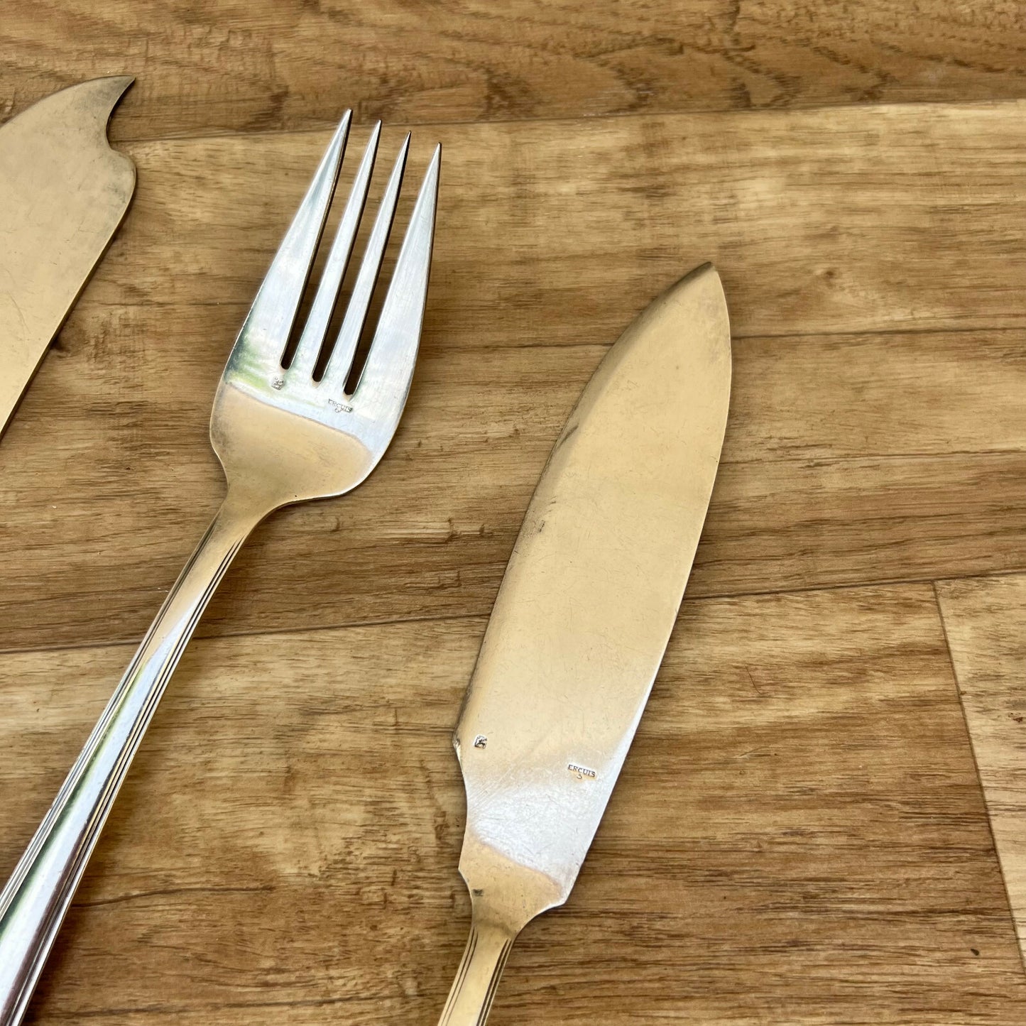 French Silver Fish Servers ERCUIS Vintage Serving Set 3pc Flatware 2305226 Ercuis