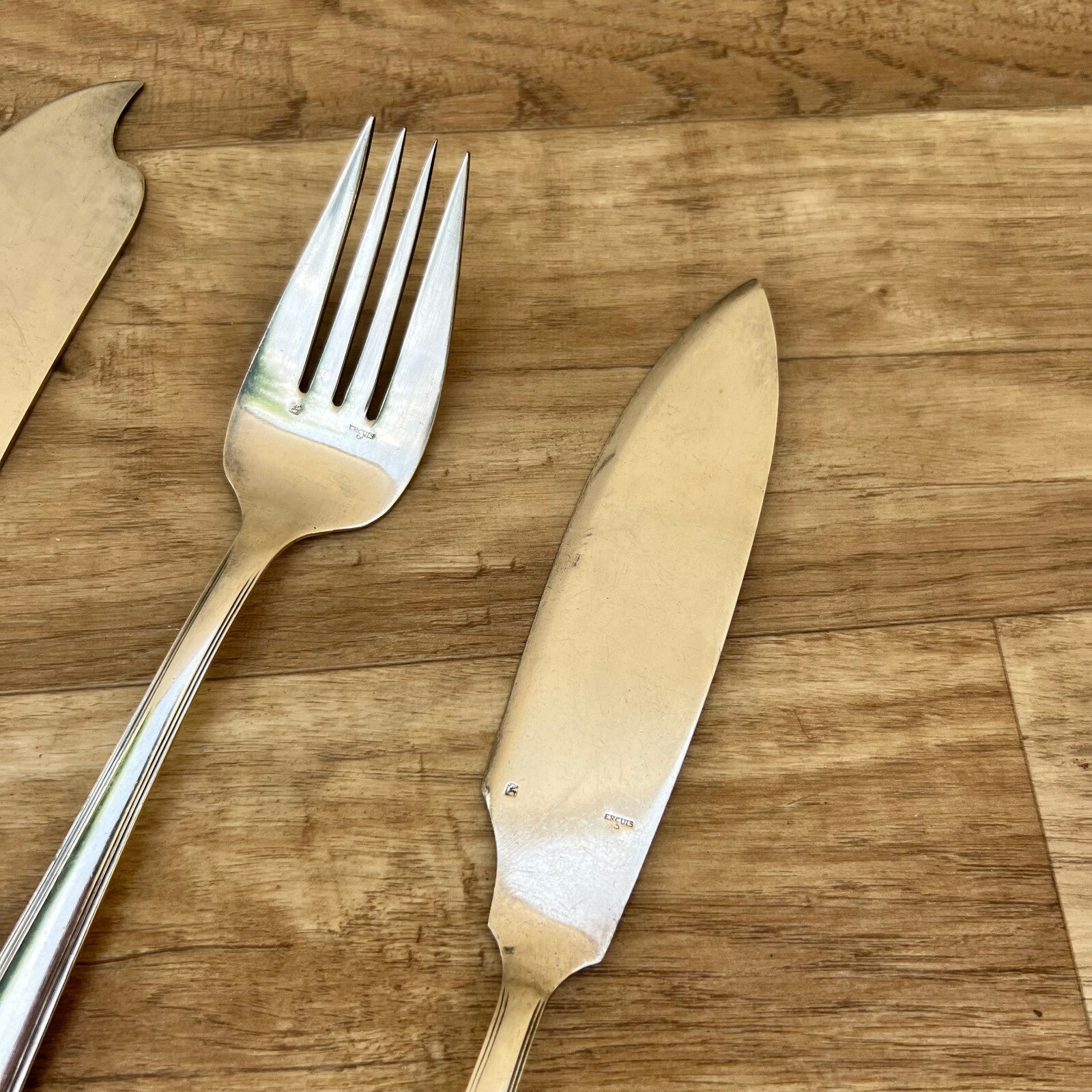 French Silver Fish Servers ERCUIS Vintage Serving Set 3pc Flatware 2305226 Ercuis