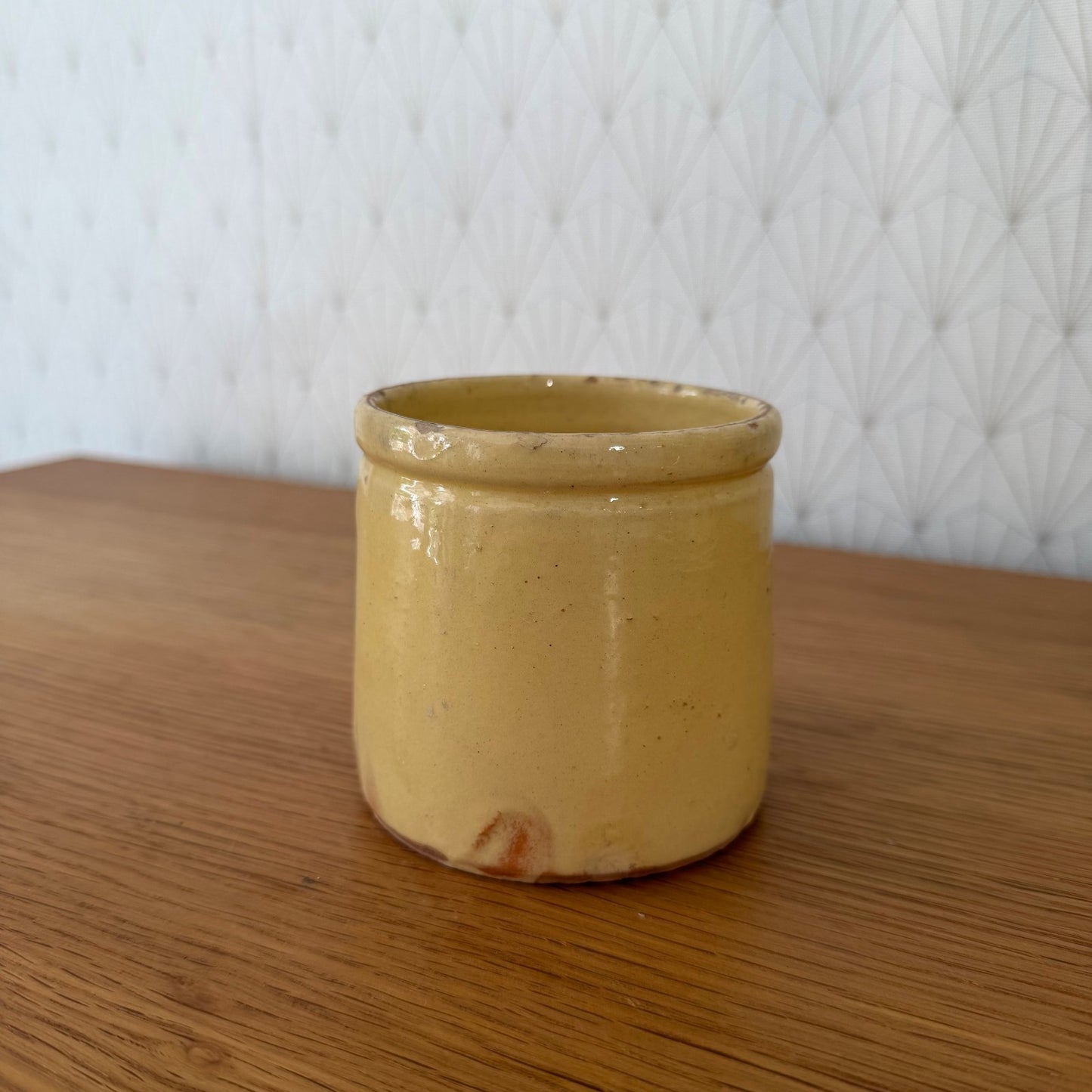 French Jam Pot Yellow Glazed Terracotta Crock Antique 1006261 Unmarked