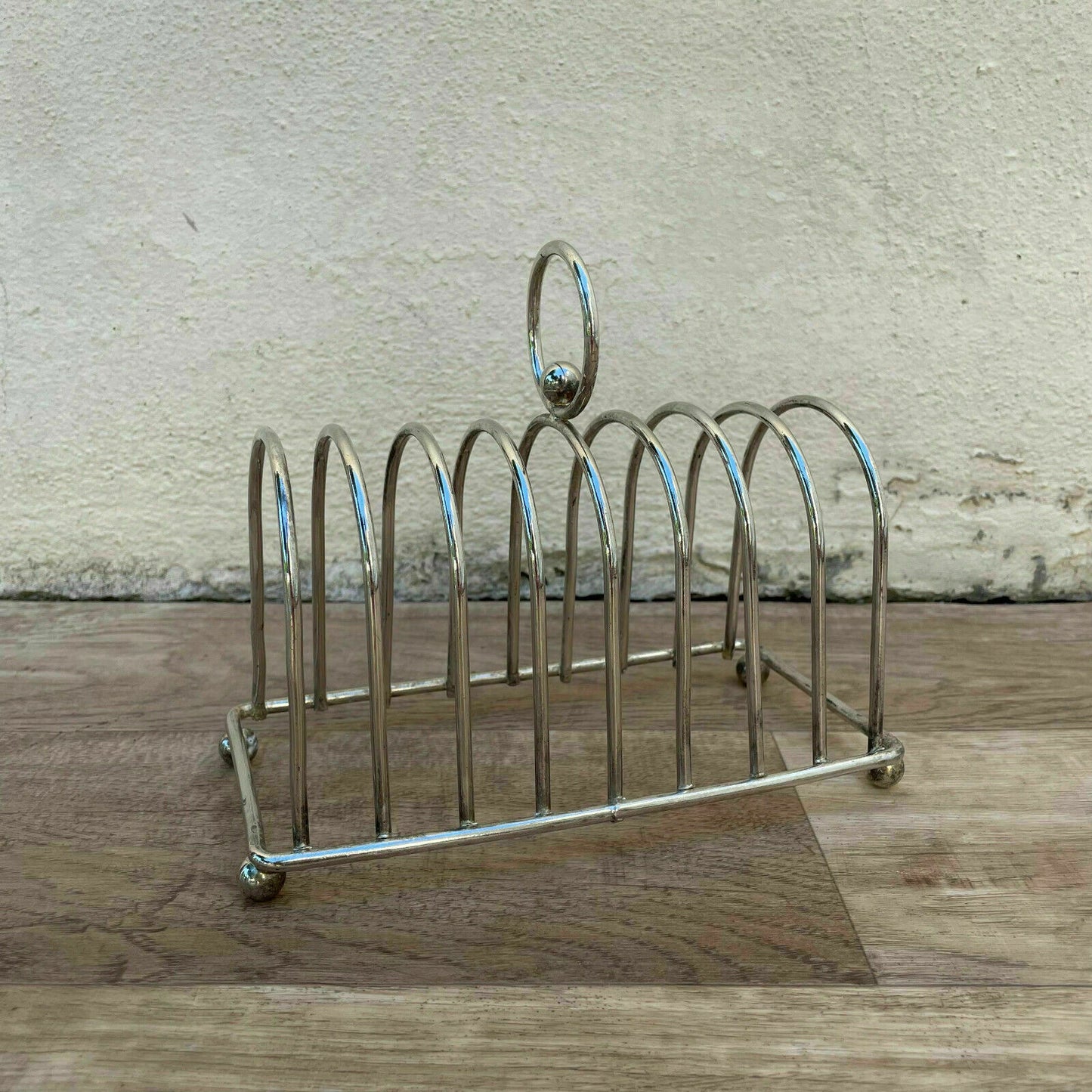 VINTAGE CUTE METAL silver plated toast rack from france 7" 0607218 - Fleamarketfrance