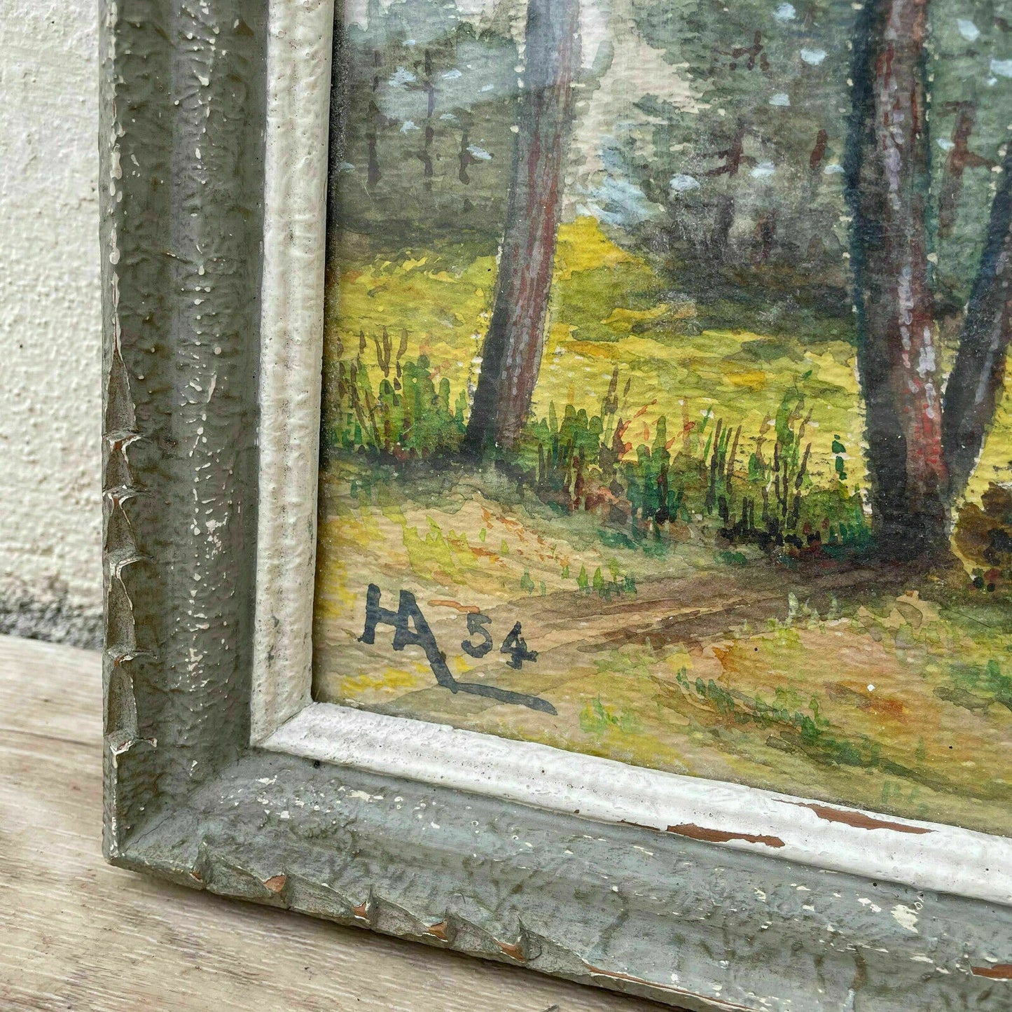 French Watercolor Castle Landscape Painting Signed HA54 Vintage 15022120 Fleamarketfrance