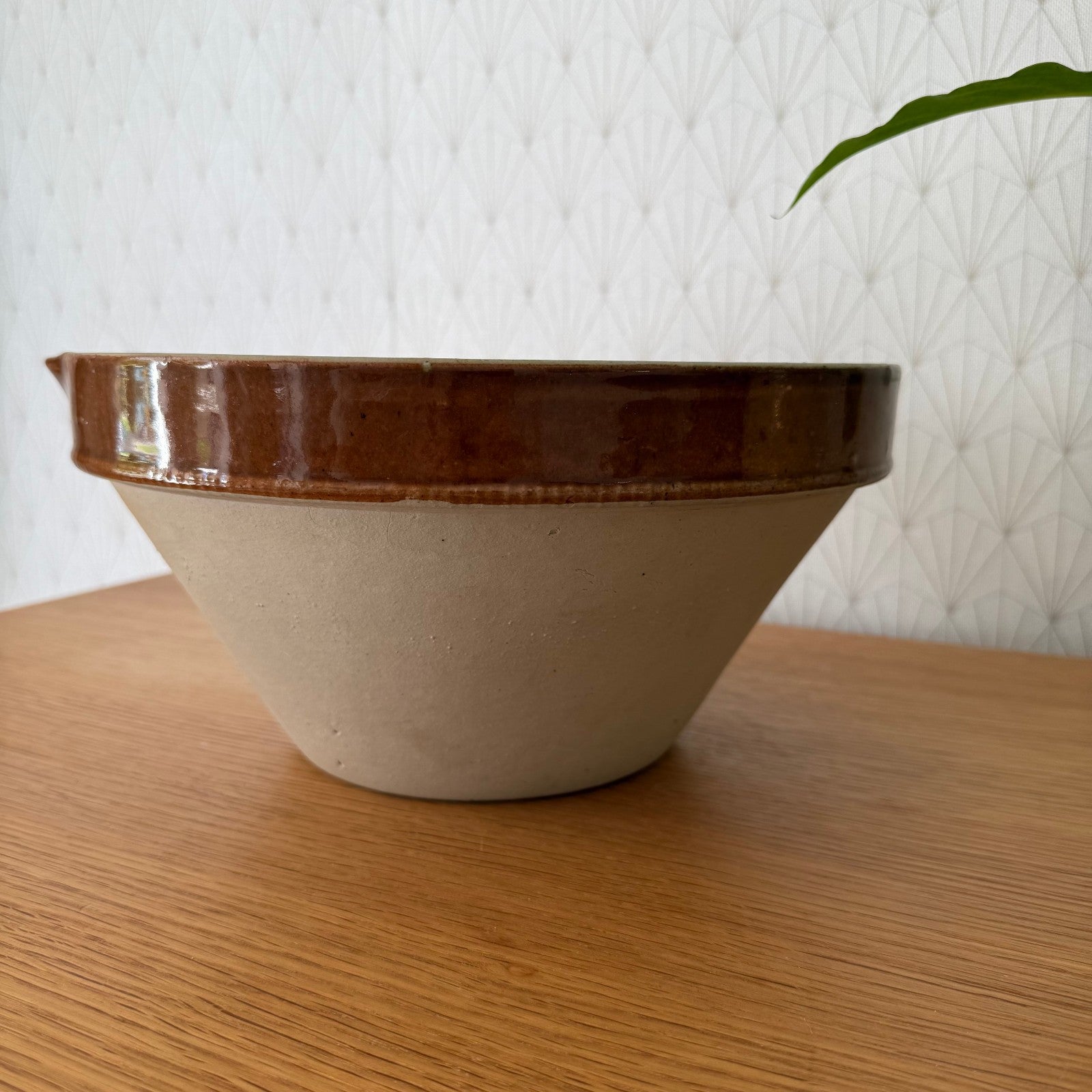 French Stoneware Mixing Bowl Brown Cream Vintage Tian Kitchen 11" 0409255 Fleamarketfrance : French vintage and antique decor