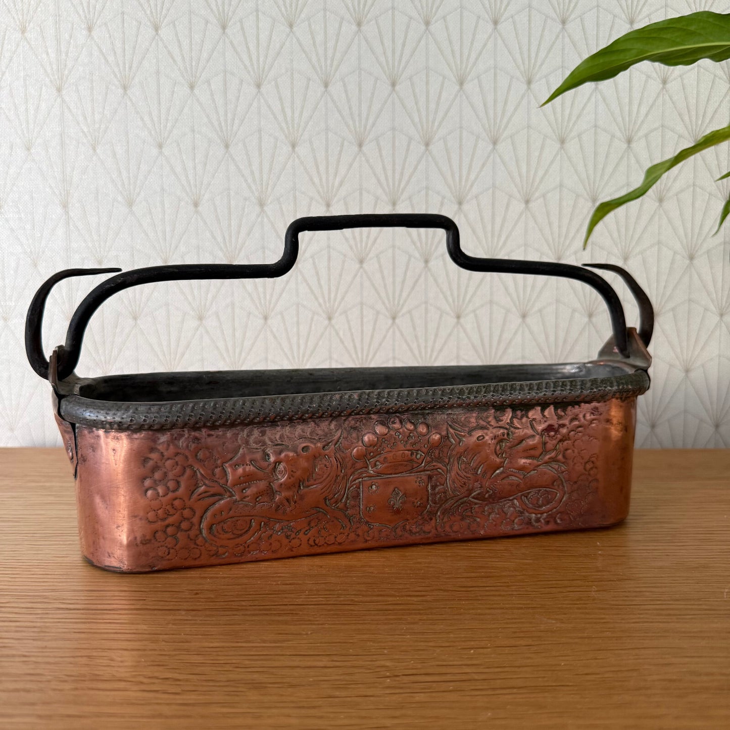 French Copper Fish Kettle Poacher Victorian Embossed Fleur de Lys 19042514 Fleamarketfrance