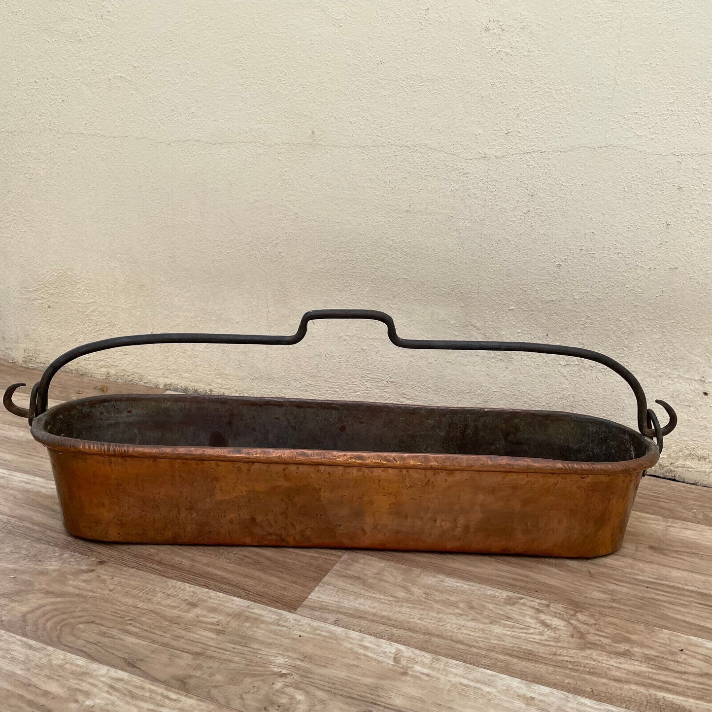 Antique French Copper Fish Kettle Poacher Steamer Planter Dovetailed 26" 2303251