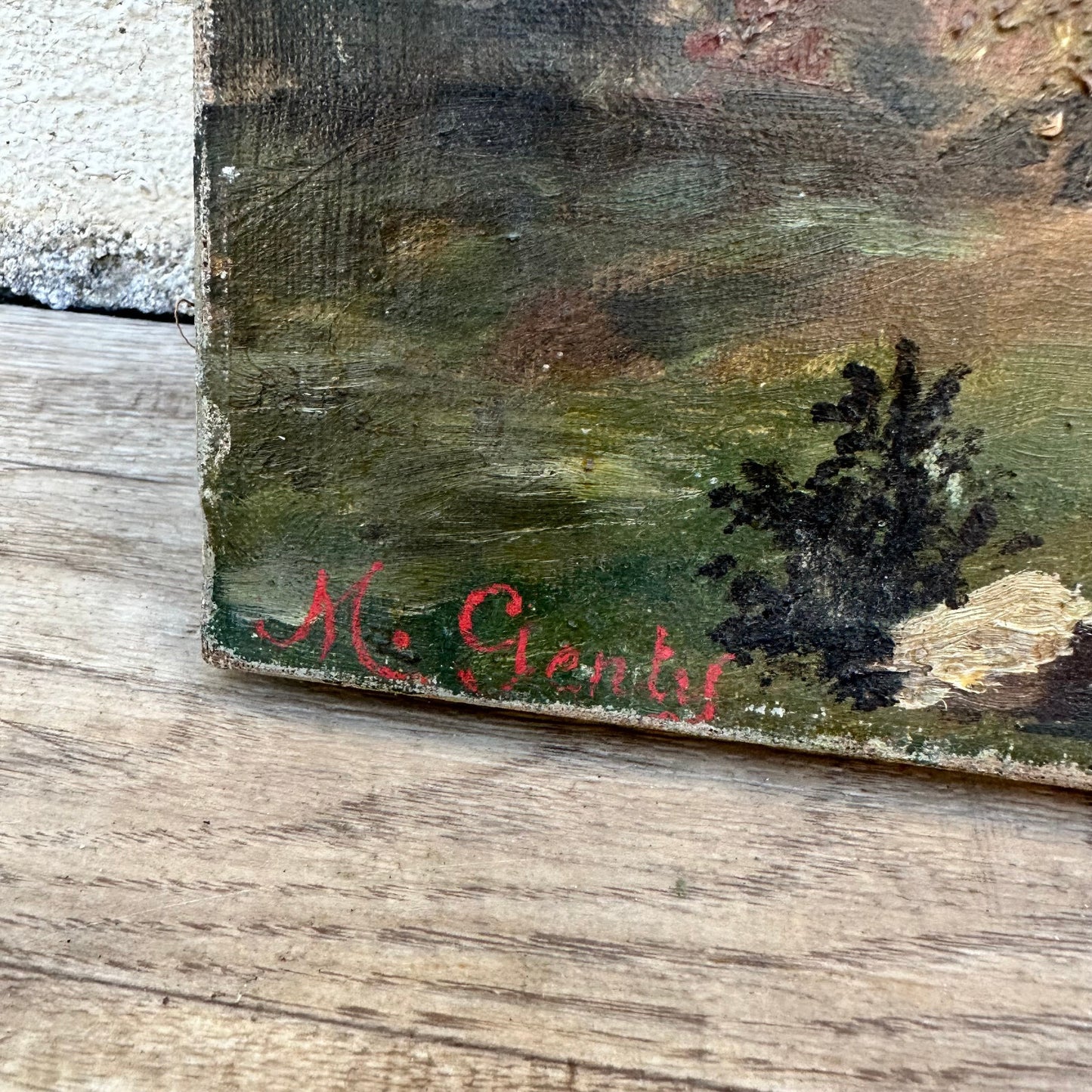 French Landscape Painting Oil Canvas Lake Mountain Signed c1950 24072315 Fleamarketfrance