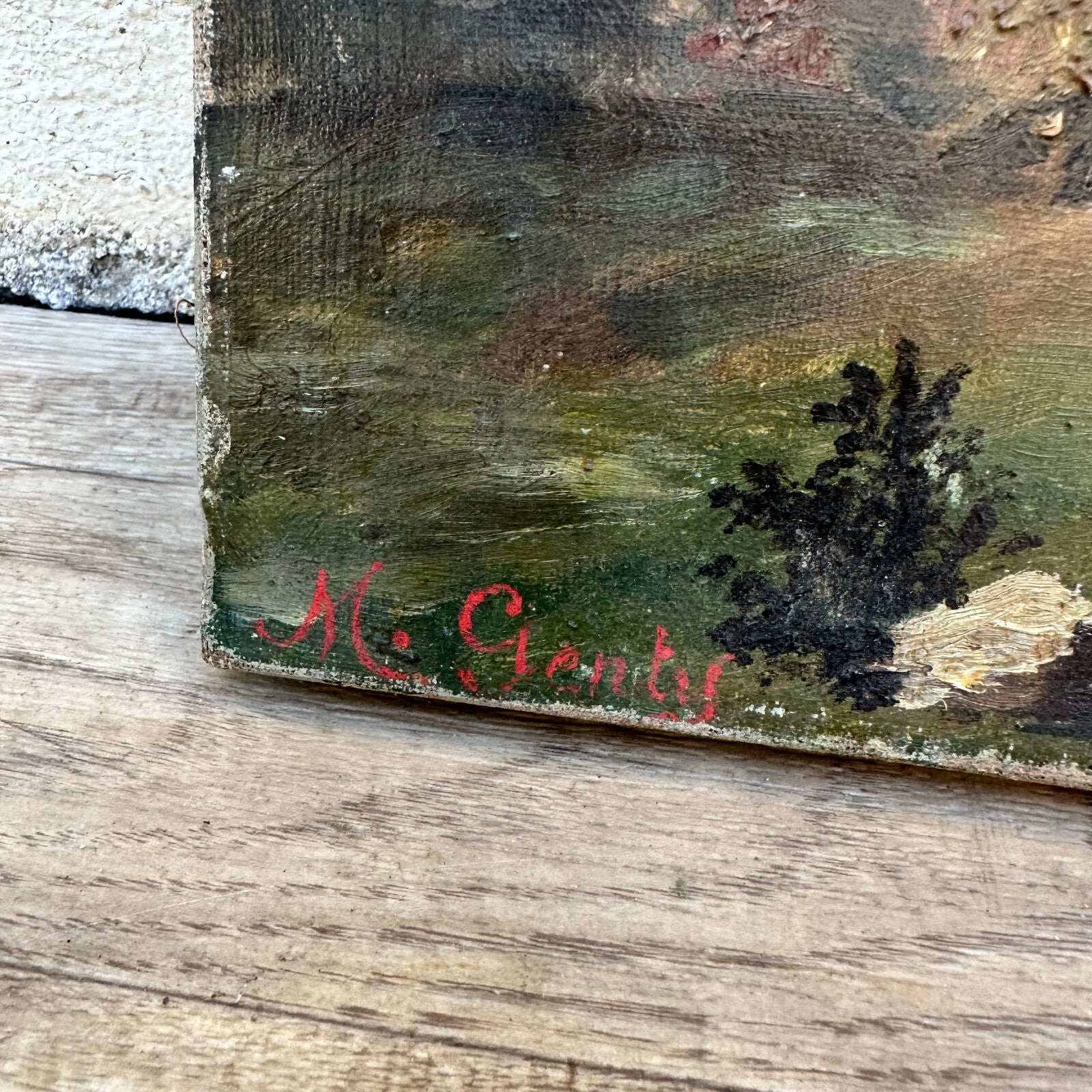 French Landscape Painting Oil Canvas Lake Mountain Signed c1950 24072315 Fleamarketfrance