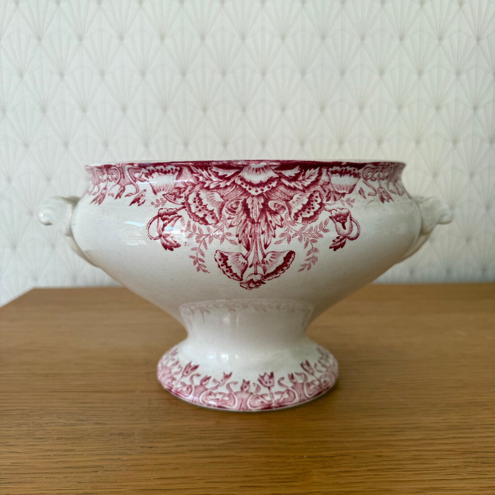 French Tureen Earthenware White Pink Fruits Bowl Terre De Fer BOUCHART 0911243 Fleamarketfrance