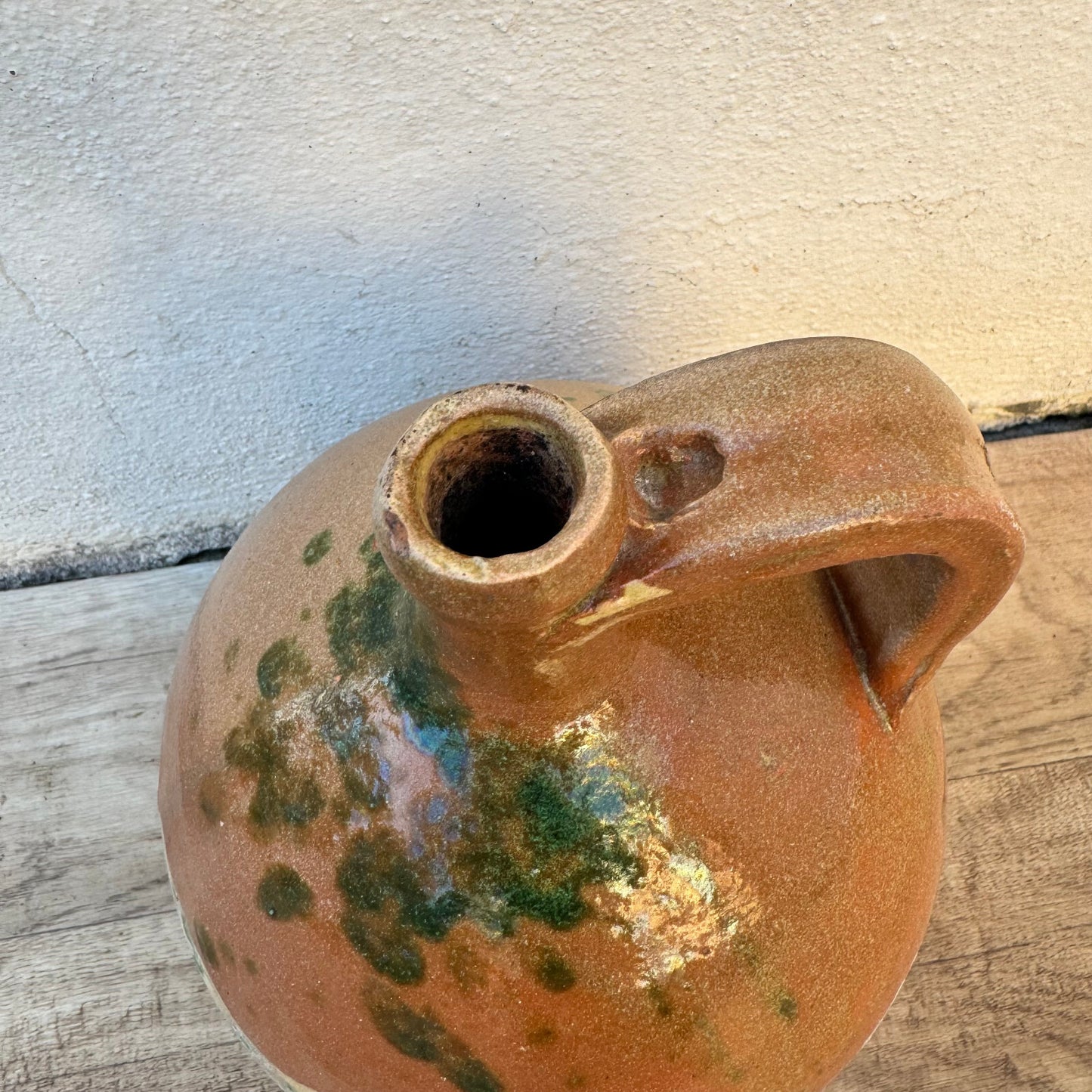 French Pottery Jug Vintage Terracotta Ceramic Pitcher Handle 24102310 Unmarked