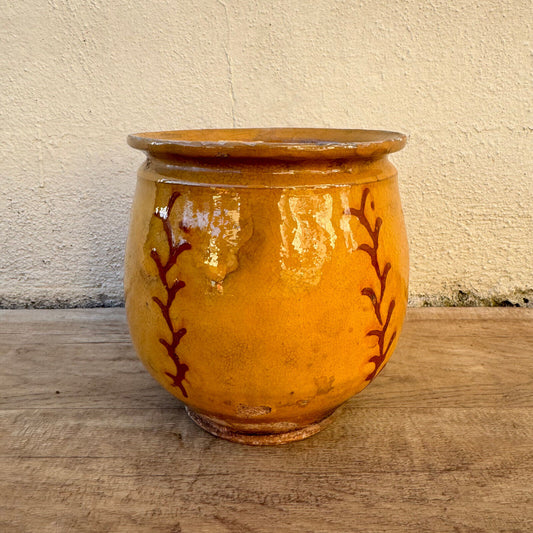 HANDMADE GLAZED RED YELLOW ANTIQUE FRENCH HONEY POT TERRACOTTA 1202252 - Fleamarketfrance