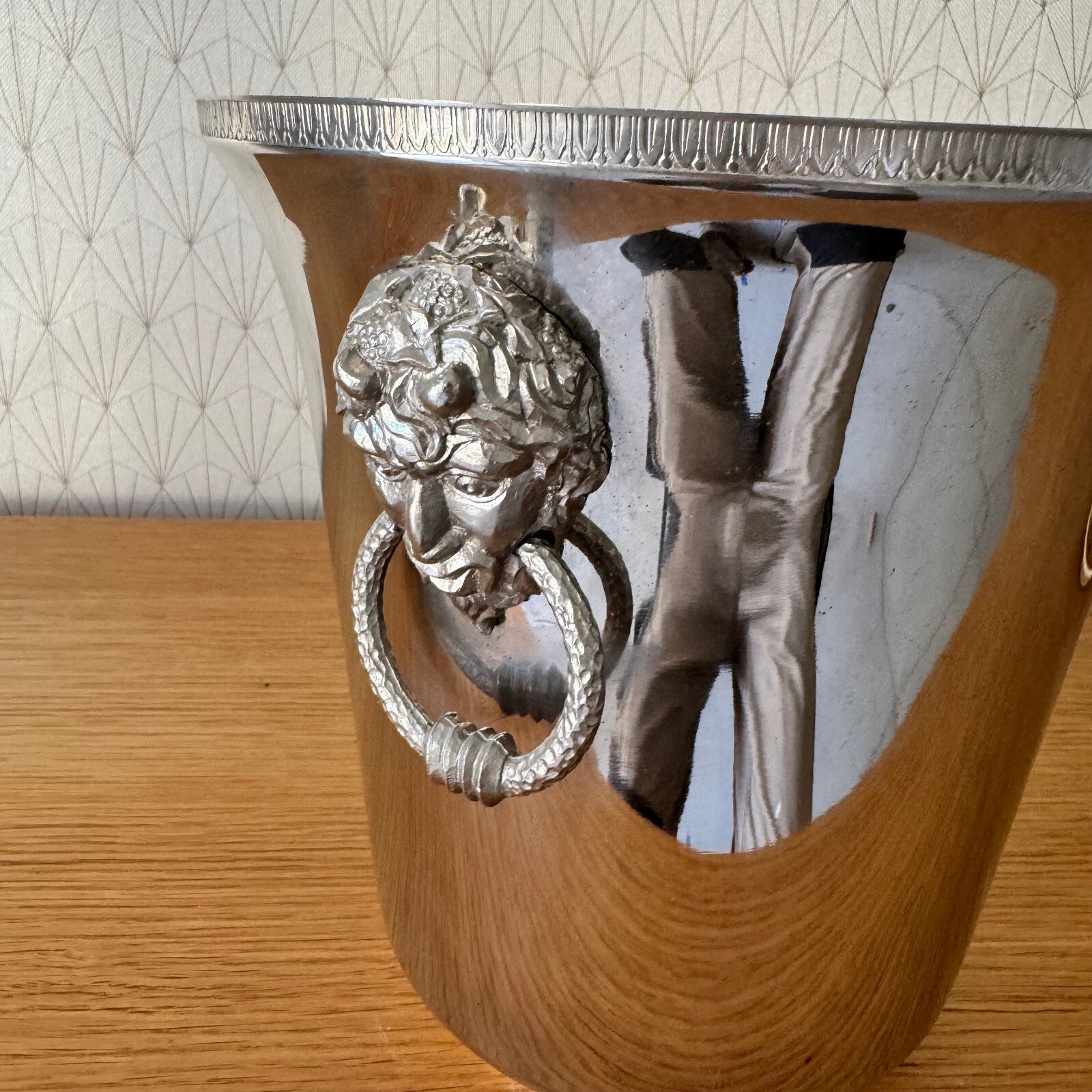 French Silver Plate Ice Bucket Lion Head Handles Champagne Cooler 24042420 Fleamarketfrance