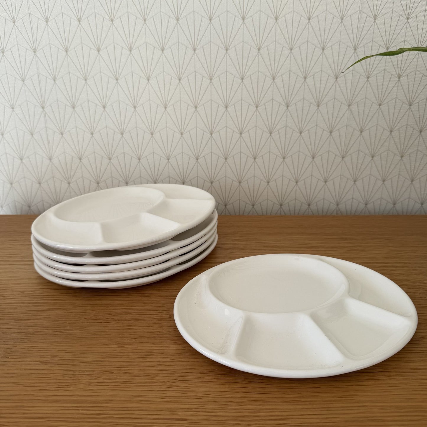 French Fondue Plates White Ceramic Divided Salins Service Set 6 13022610 salins